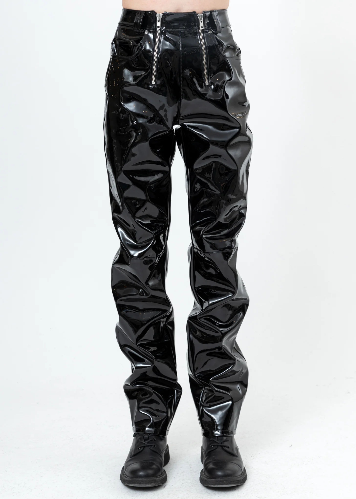 Black Vinyl Trousers W Double Zips (High Waist)
