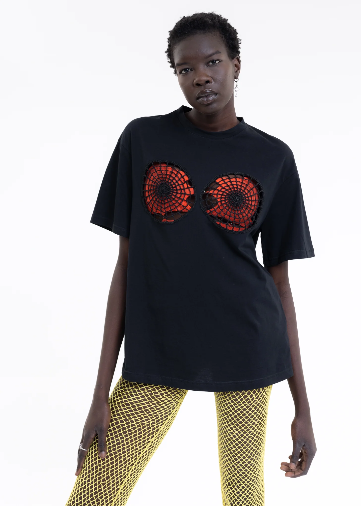 Black Vortex Hollow Short Sleeve Top