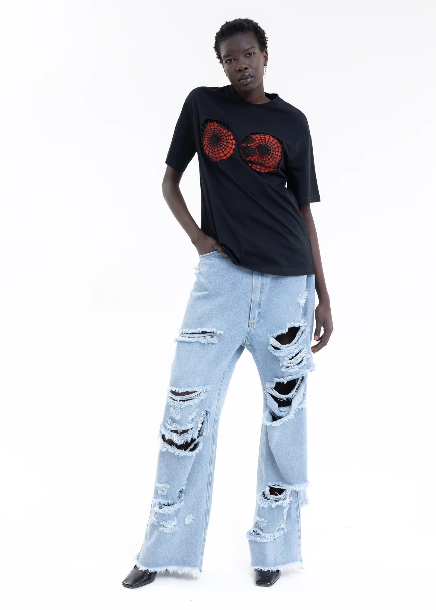 Black Vortex Hollow Short Sleeve Top - Image 6