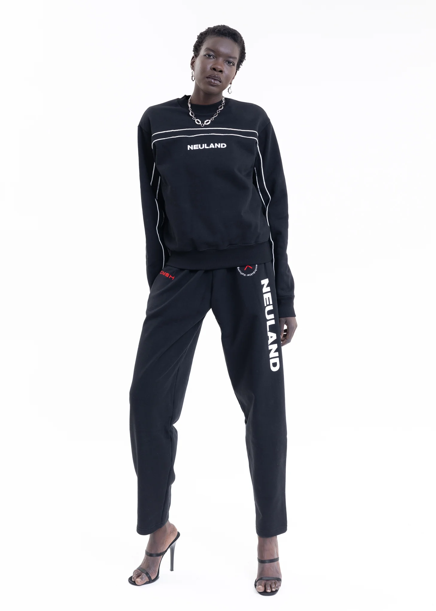 BLACK W RED WHITE PRINT JOGGING PANTS - Image 7