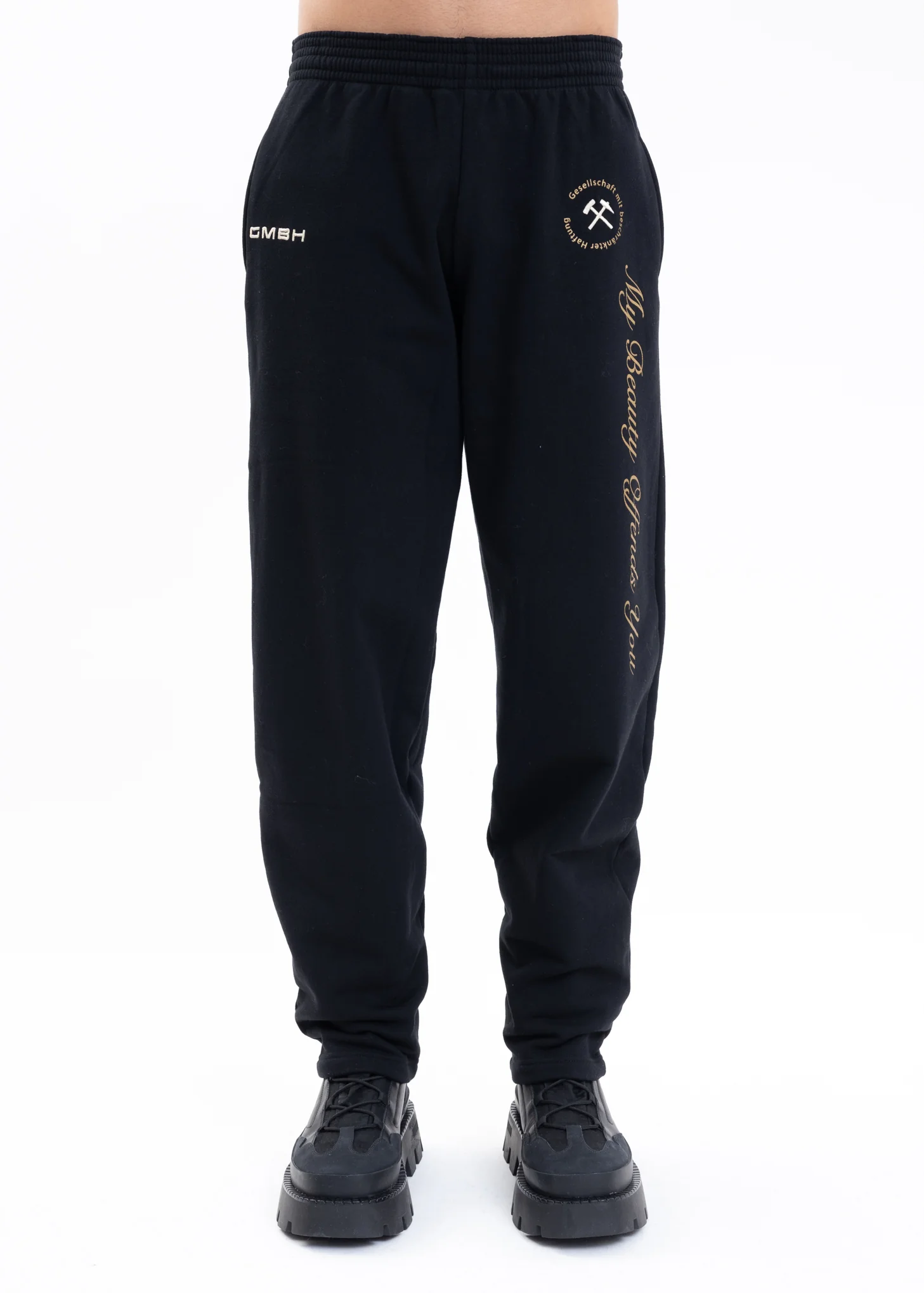 BLACK W YELLOW PRINT JOGGING PANTS