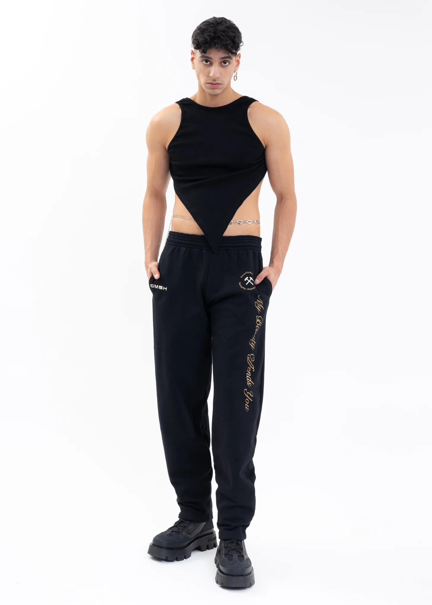 BLACK W YELLOW PRINT JOGGING PANTS - Image 6