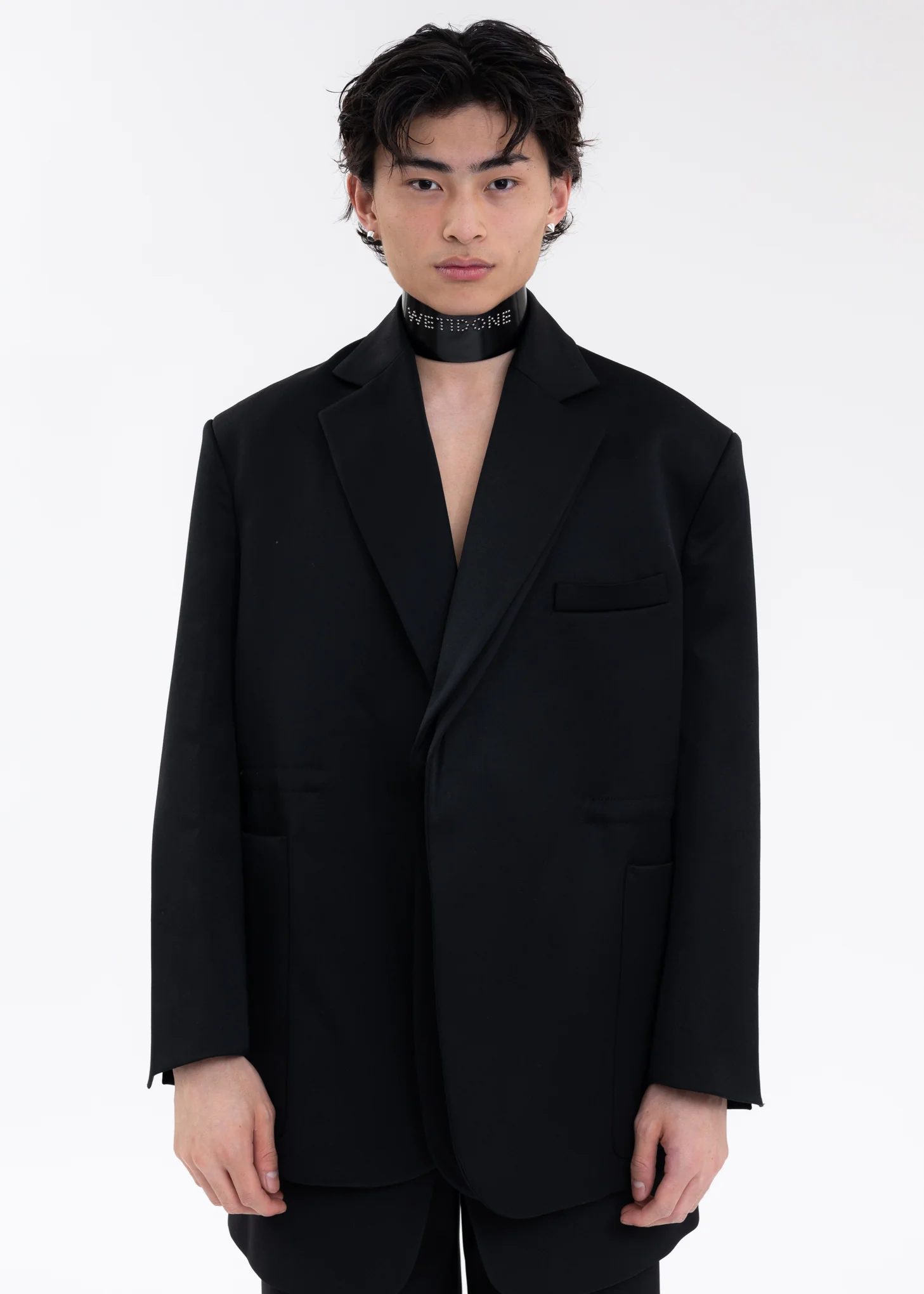 BLACK WAIST STRING JACKET WITH BACK LOGO PRINT - Image 3