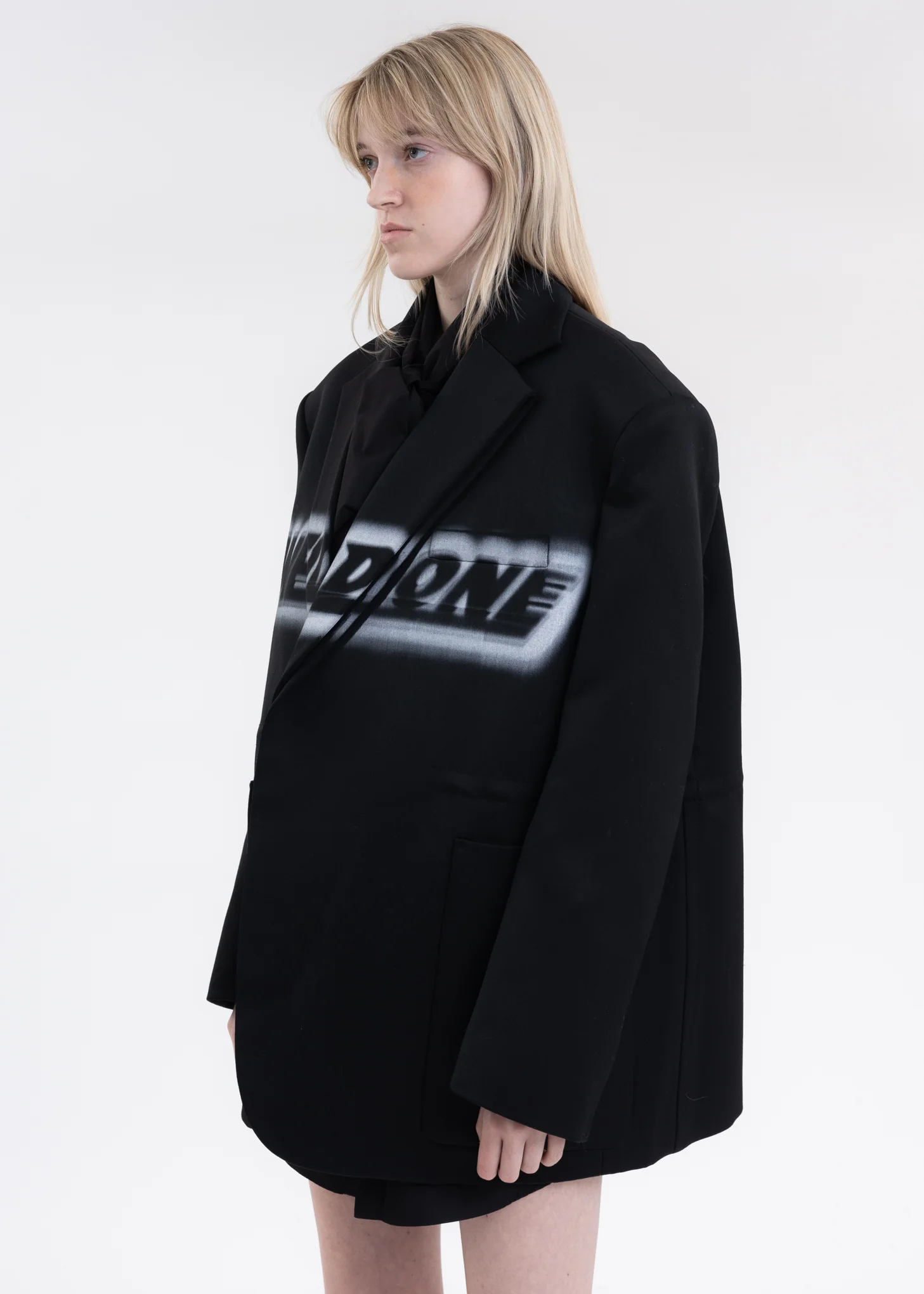 BLACK WAIST STRING JACKET WITH FRONT LOGO PRINT - Image 2