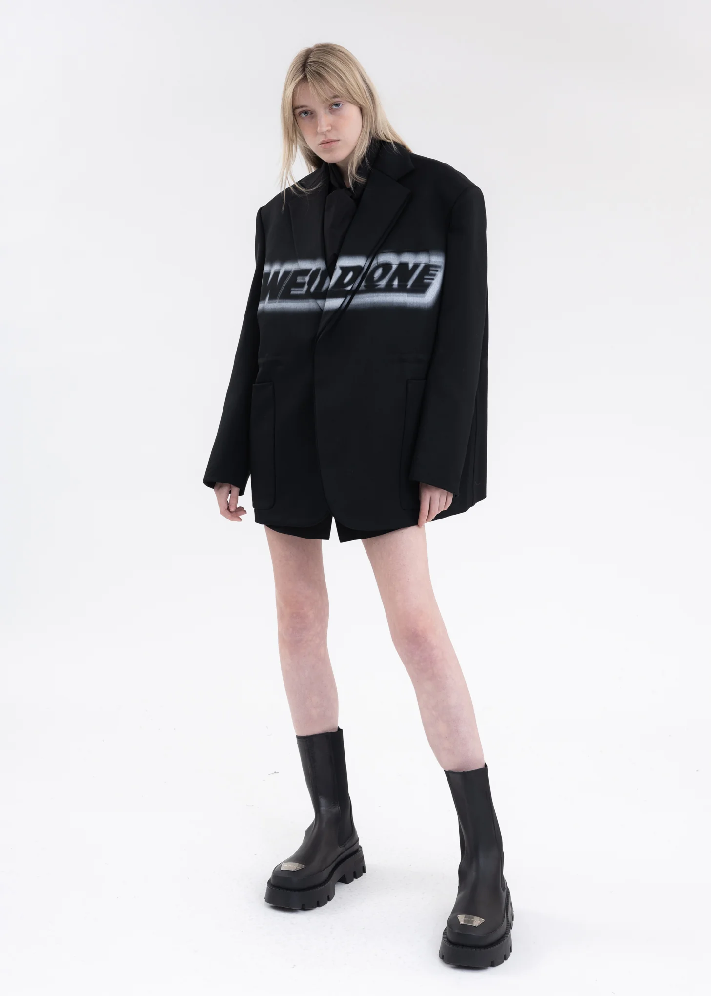 BLACK WAIST STRING JACKET WITH FRONT LOGO PRINT - Image 6