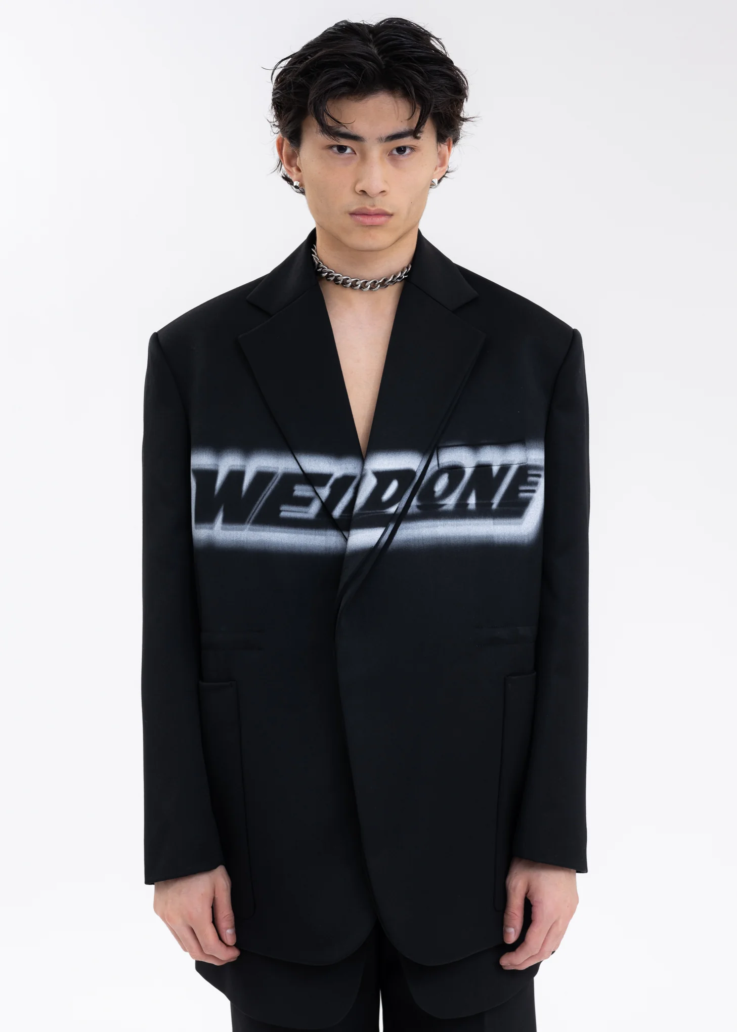 BLACK WAIST STRING JACKET WITH FRONT LOGO PRINT