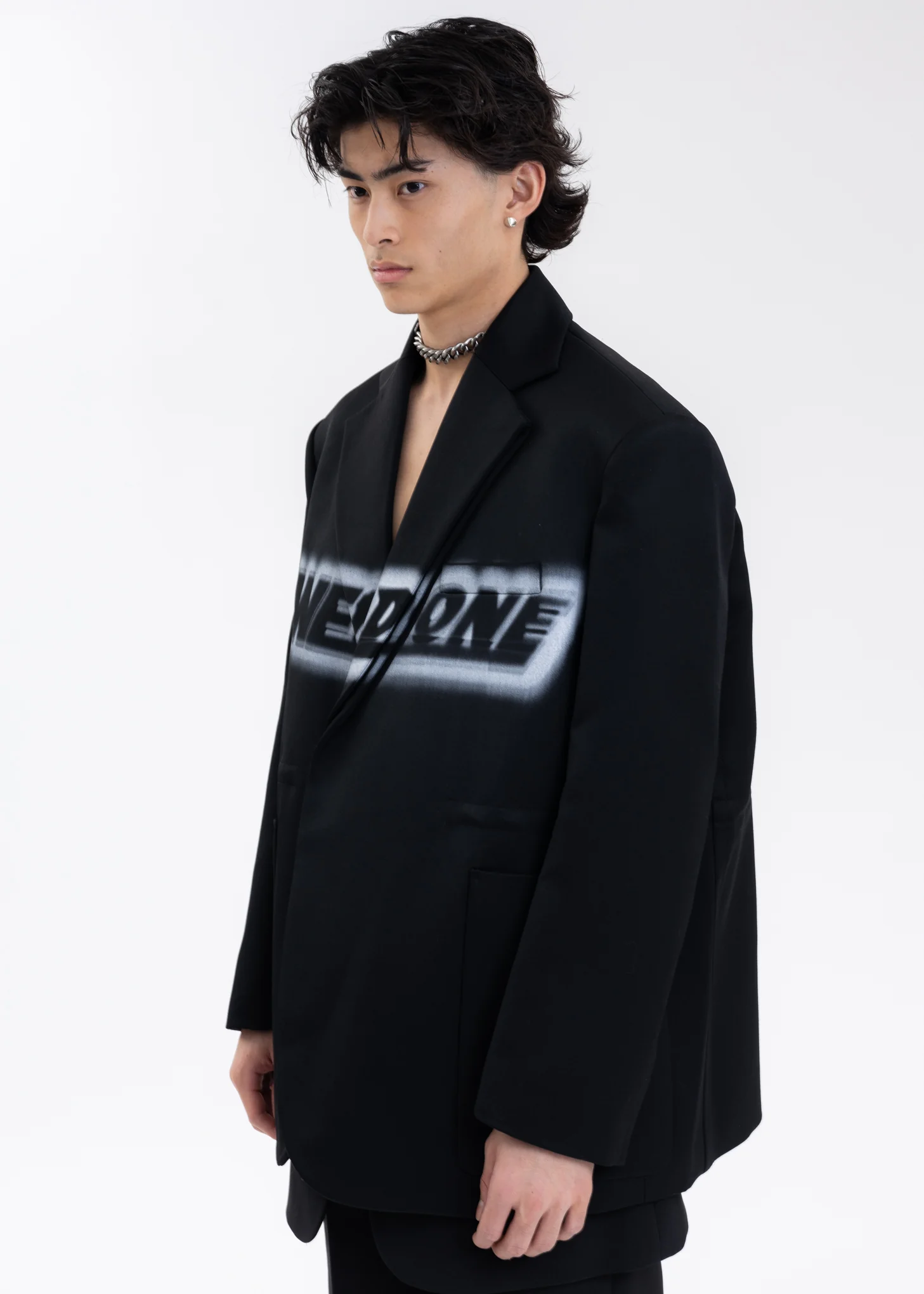 BLACK WAIST STRING JACKET WITH FRONT LOGO PRINT - Image 2