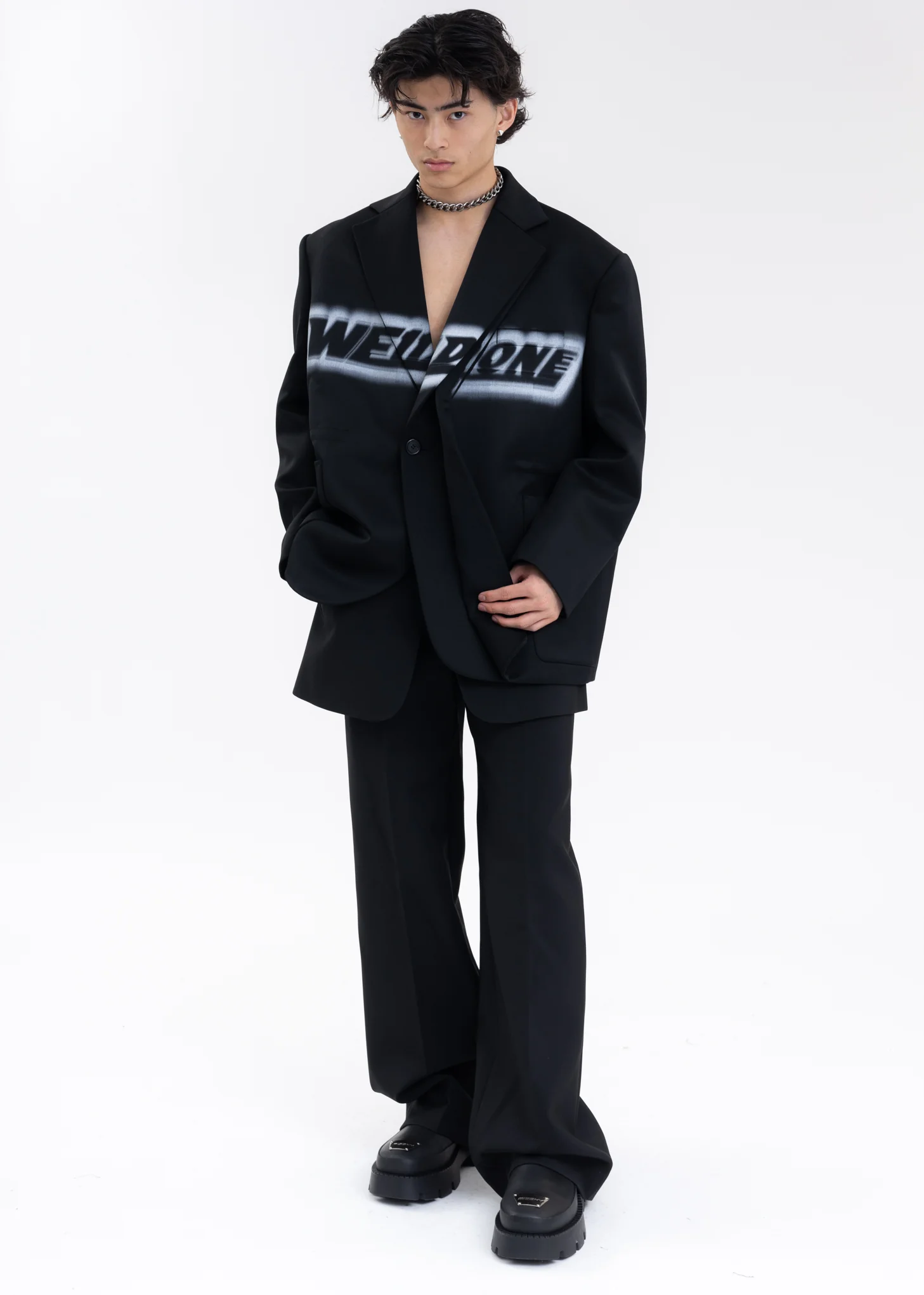 BLACK WAIST STRING JACKET WITH FRONT LOGO PRINT - Image 5