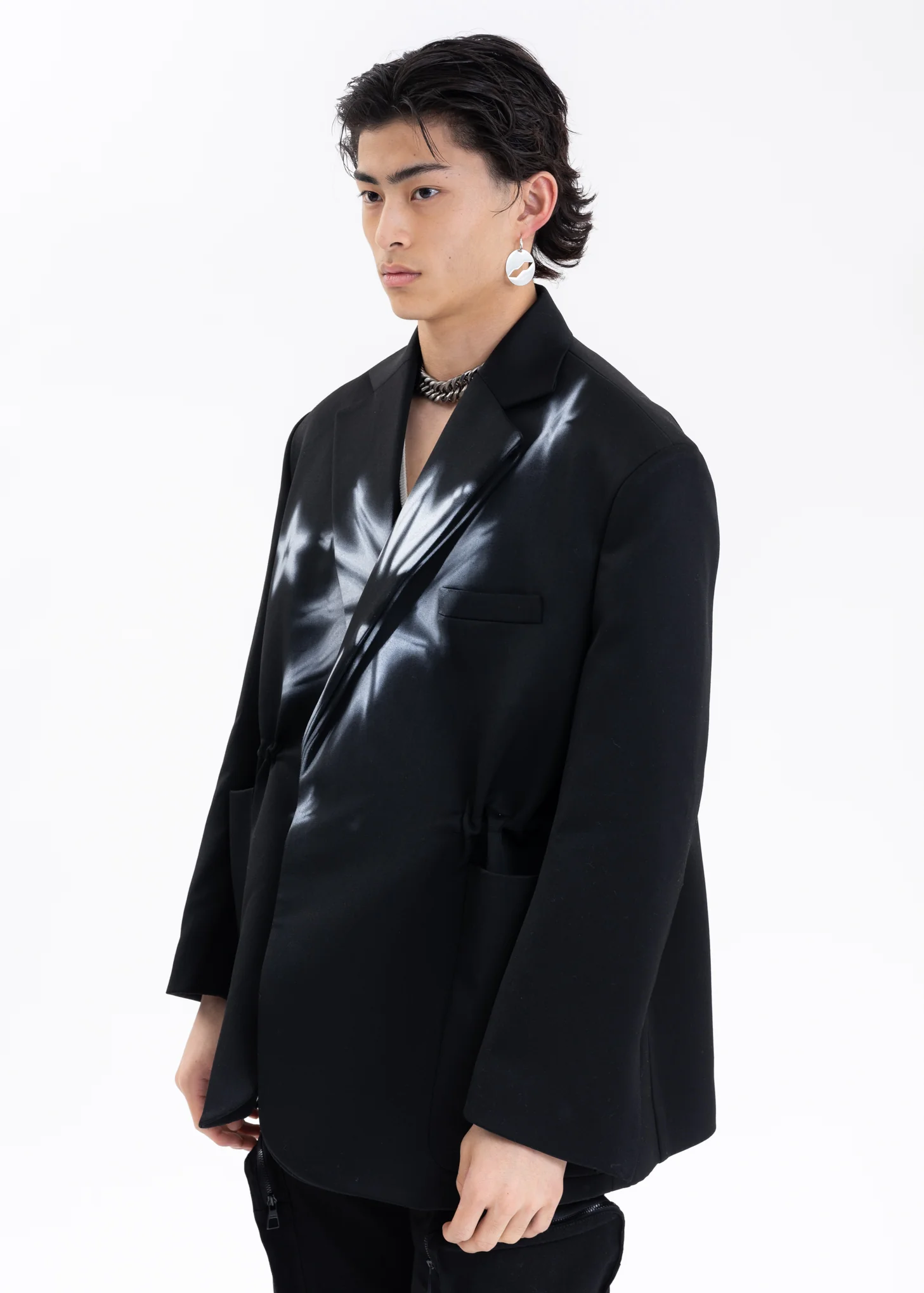BLACK WAIST STRING JACKET WITH STAR PRINT - Image 3