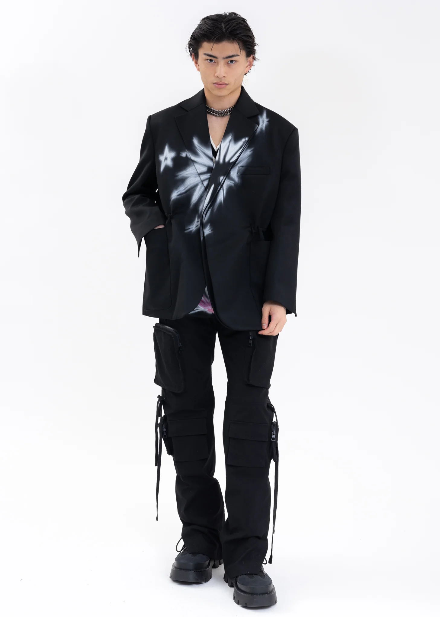 BLACK WAIST STRING JACKET WITH STAR PRINT - Image 5
