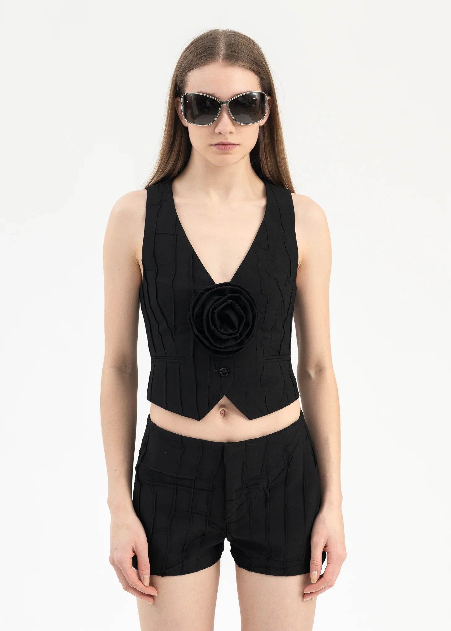 BLACK WAISTCOAT PLISSE