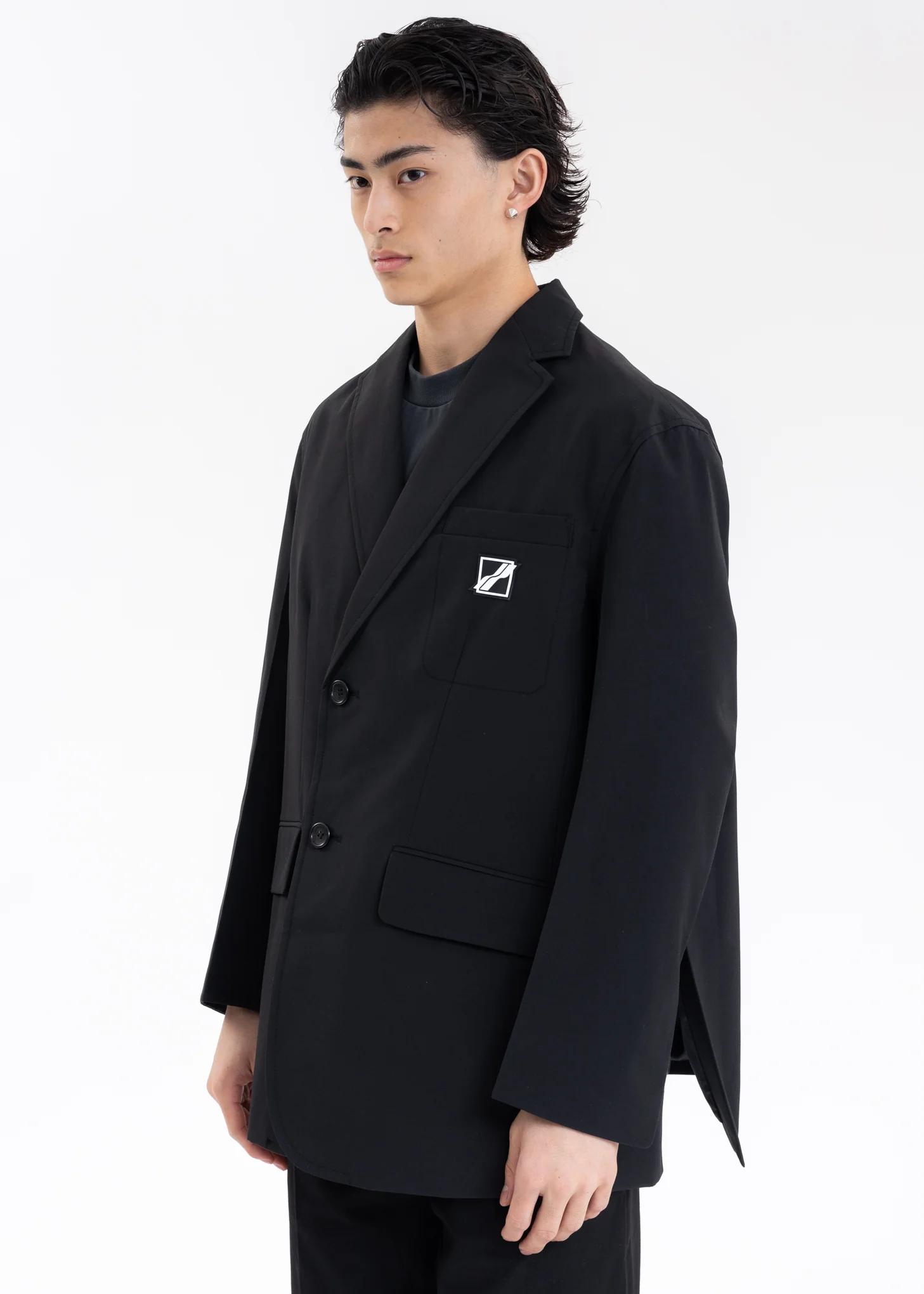 BLACK SIGNATURE LOGO WAPPEN SINGLE-BREASTED JACKET - Image 2