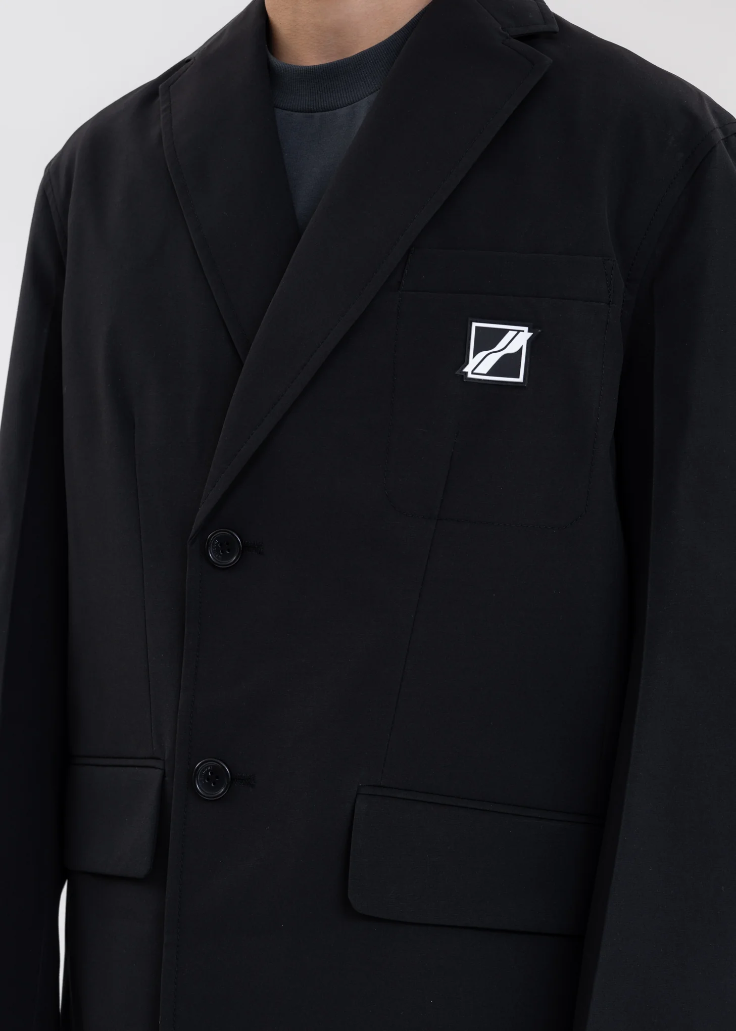 BLACK SIGNATURE LOGO WAPPEN SINGLE-BREASTED JACKET - Image 4