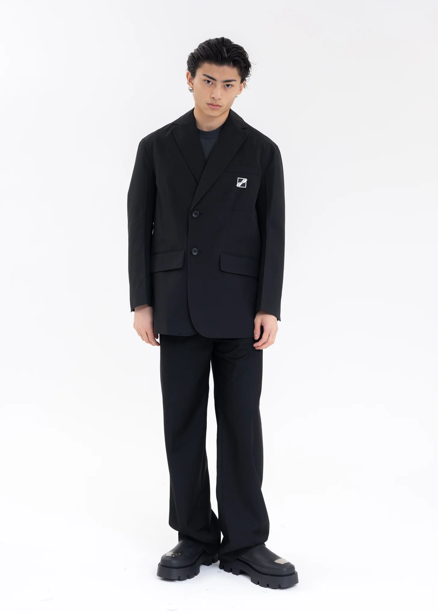 BLACK SIGNATURE LOGO WAPPEN SINGLE-BREASTED JACKET - Image 5