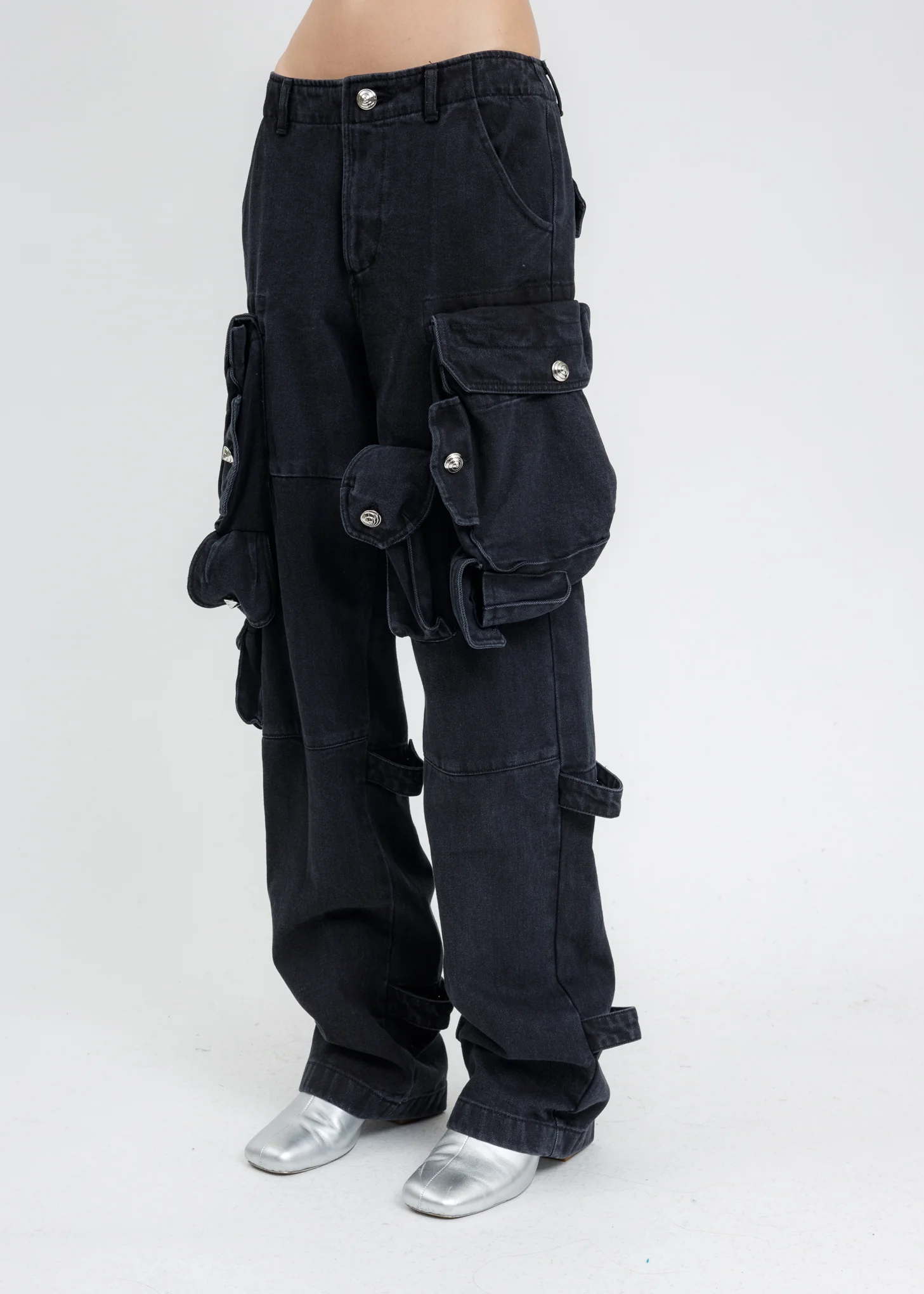 Black Washed Cargo Pants - Image 2