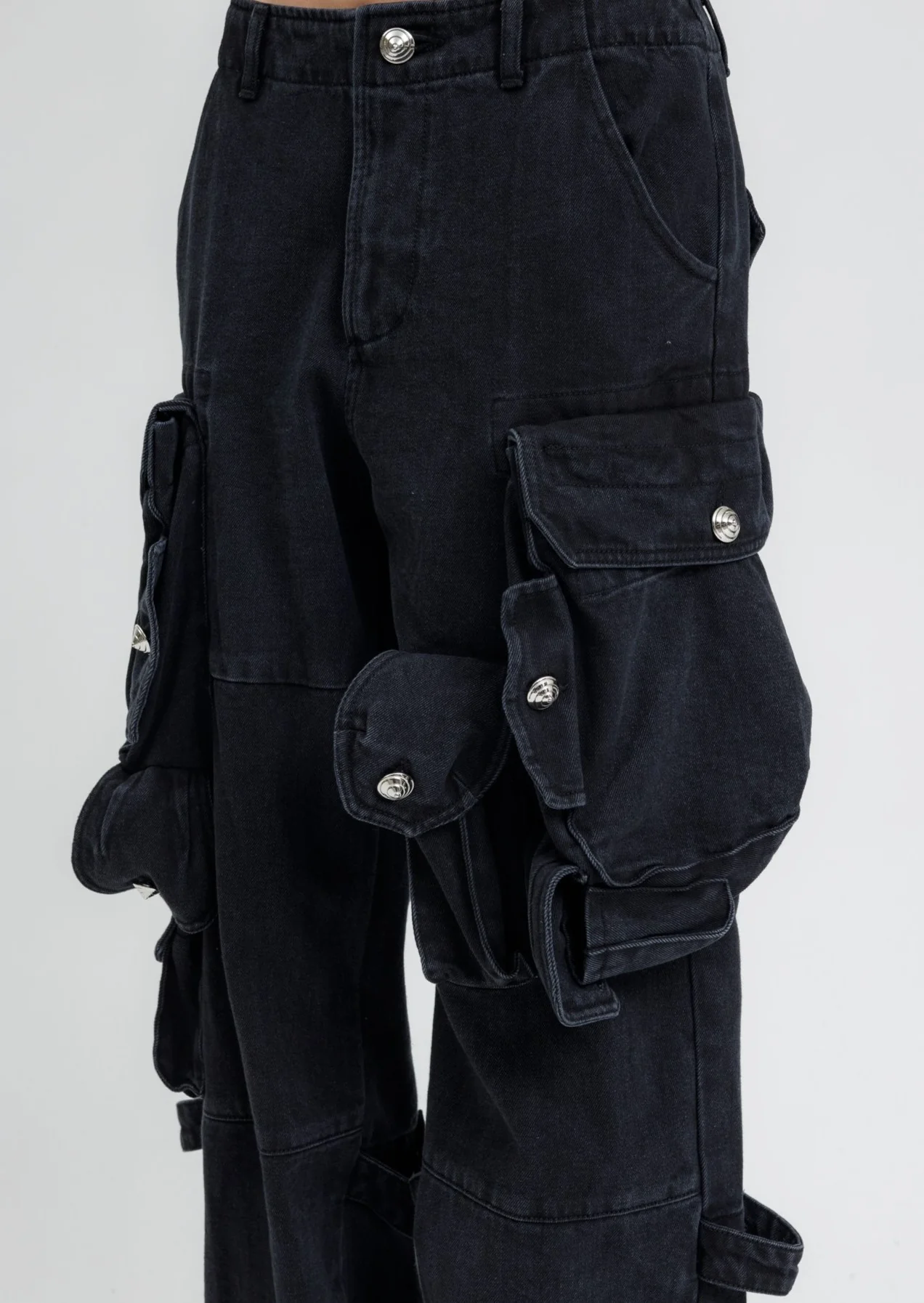 Black Washed Cargo Pants - Image 4