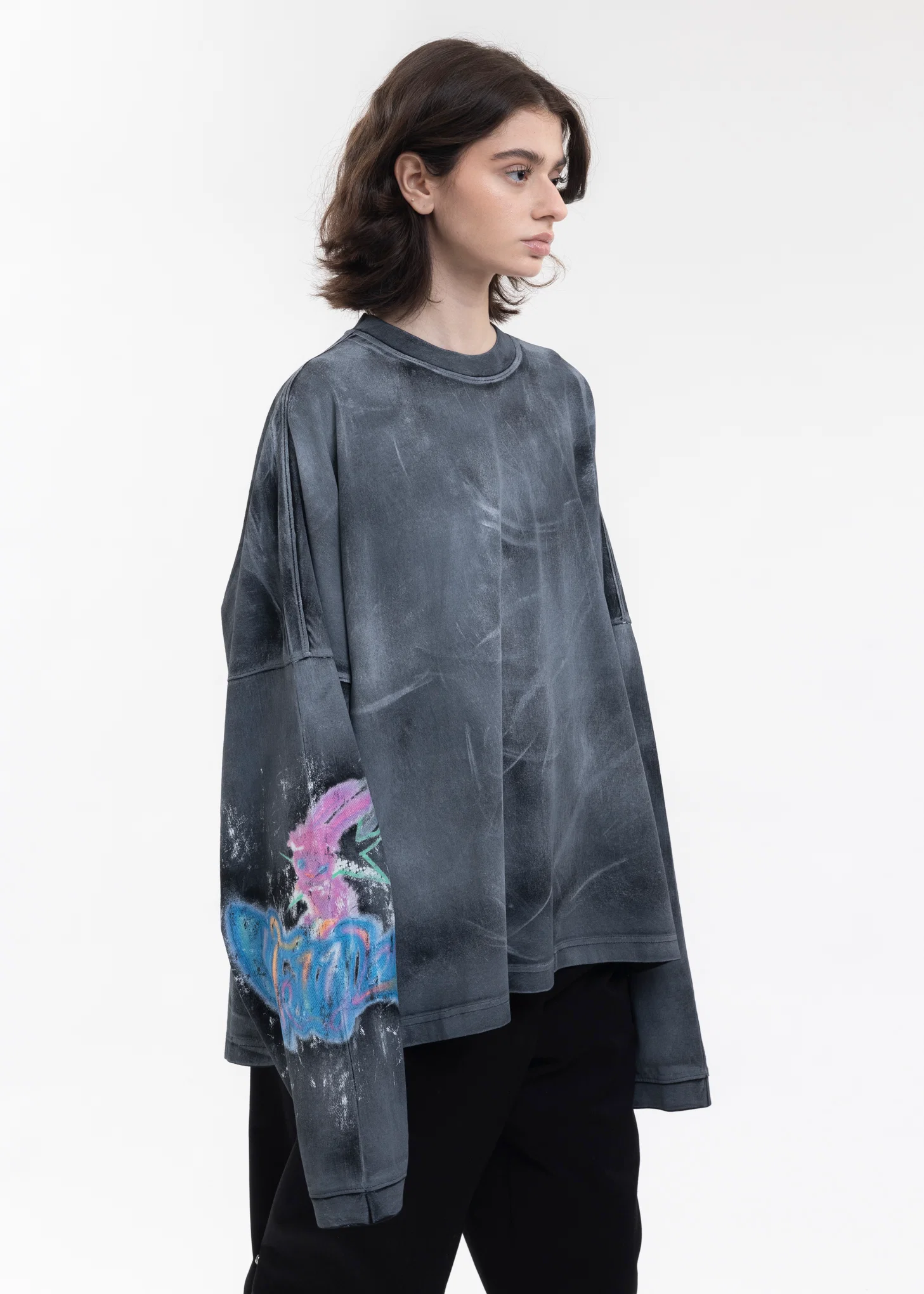 BLACK WASHED LOGO PRINT LONG-SLEEVED T-SHIRT - Image 2