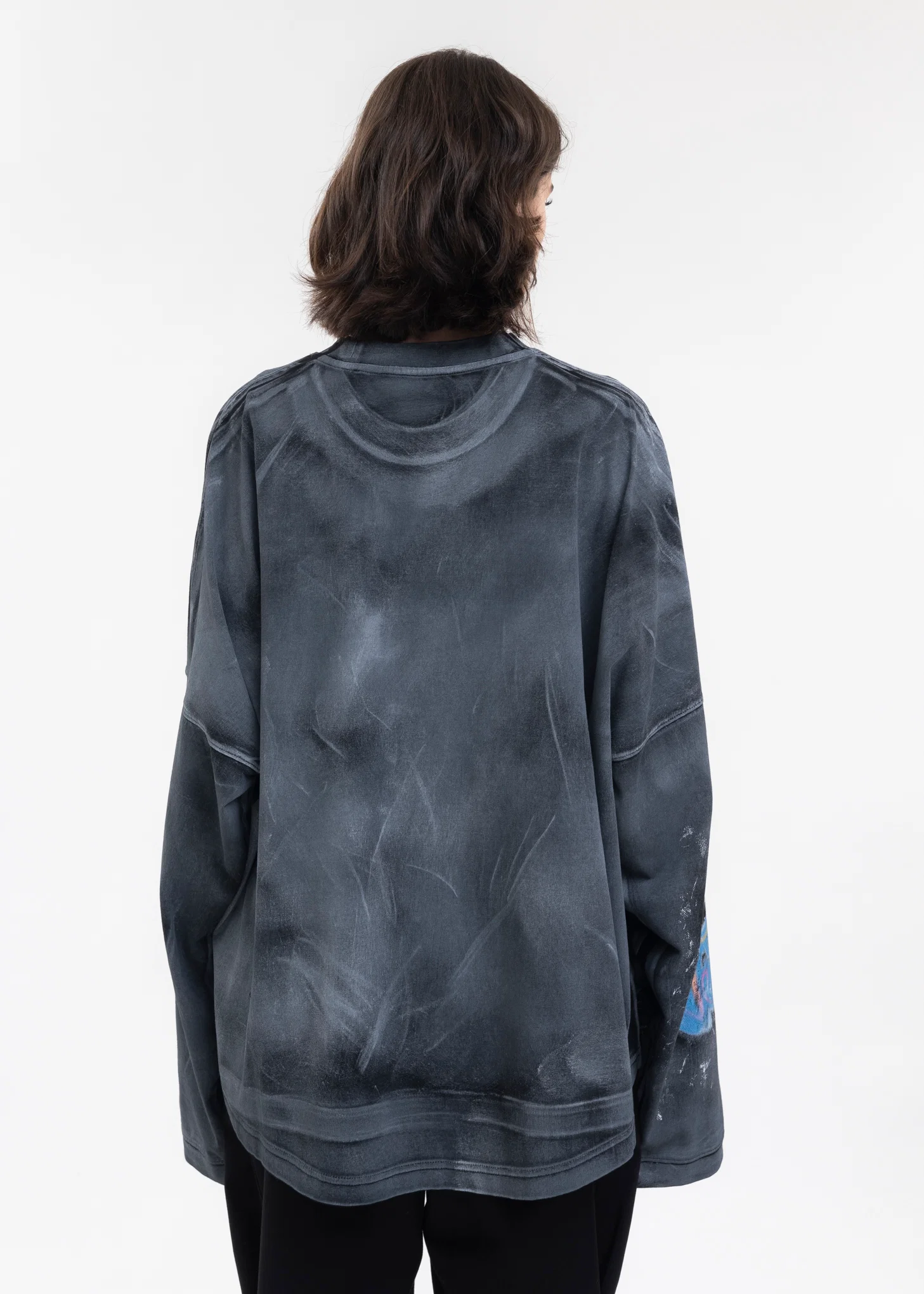BLACK WASHED LOGO PRINT LONG-SLEEVED T-SHIRT - Image 3
