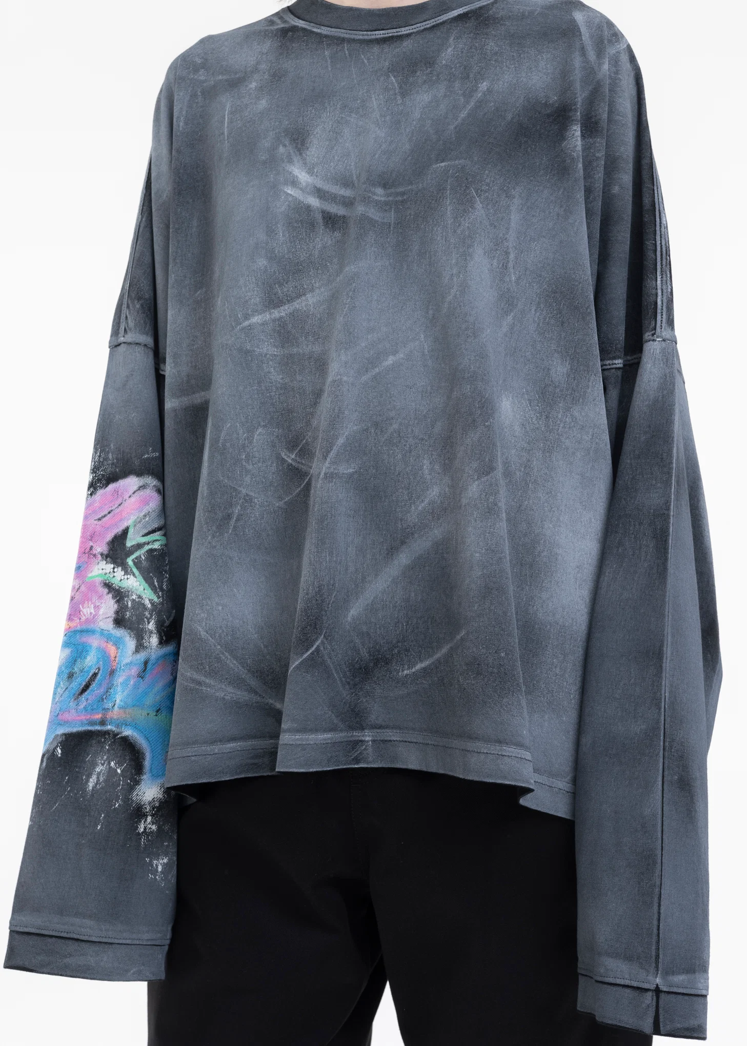 BLACK WASHED LOGO PRINT LONG-SLEEVED T-SHIRT - Image 4