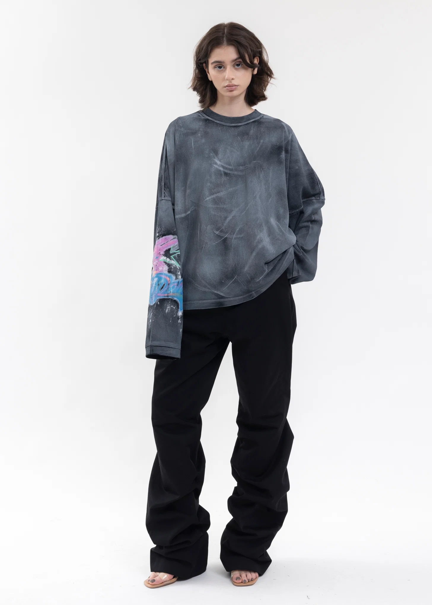BLACK WASHED LOGO PRINT LONG-SLEEVED T-SHIRT - Image 5