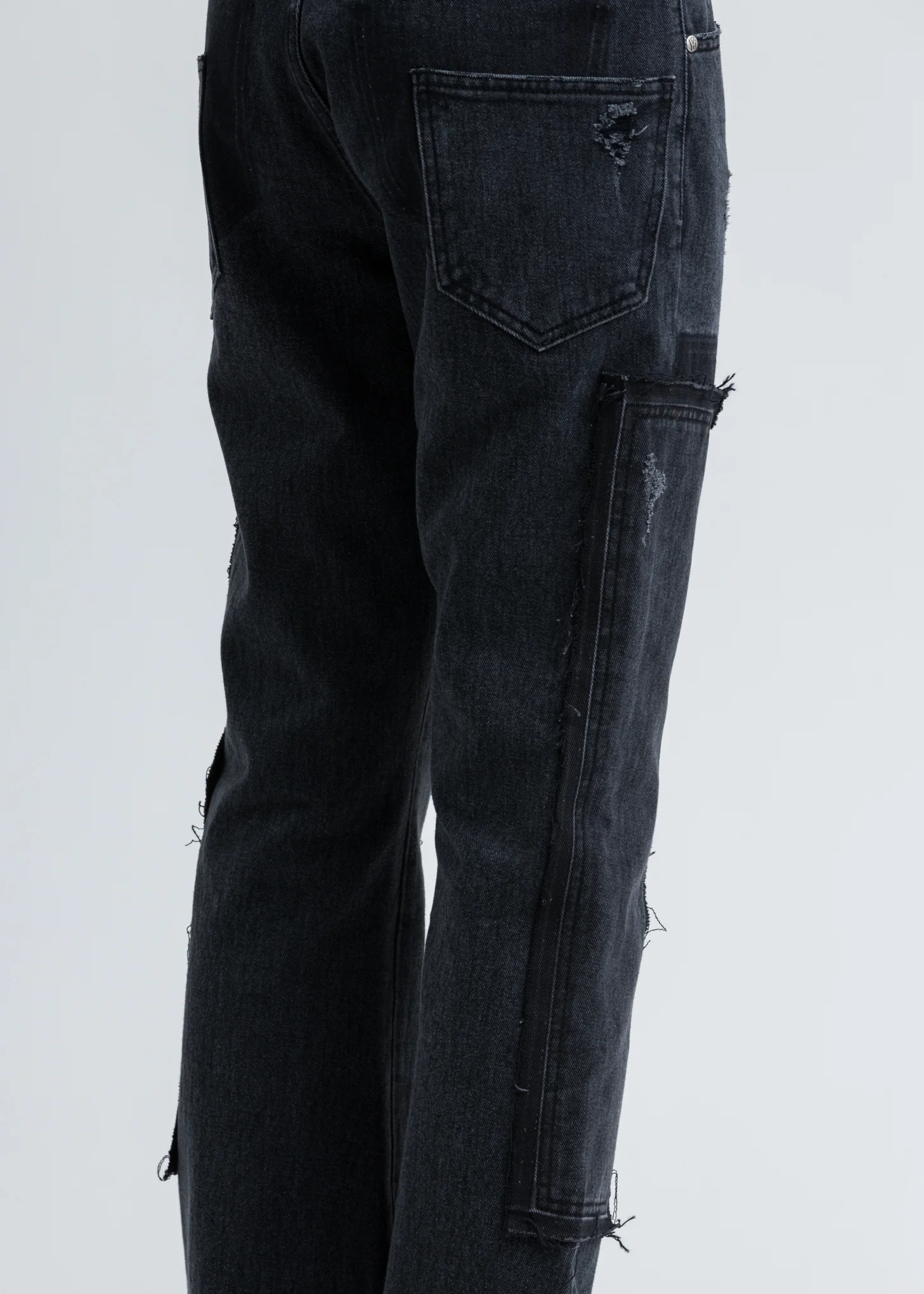 Black Washed Patch Work Jeans - Image 5