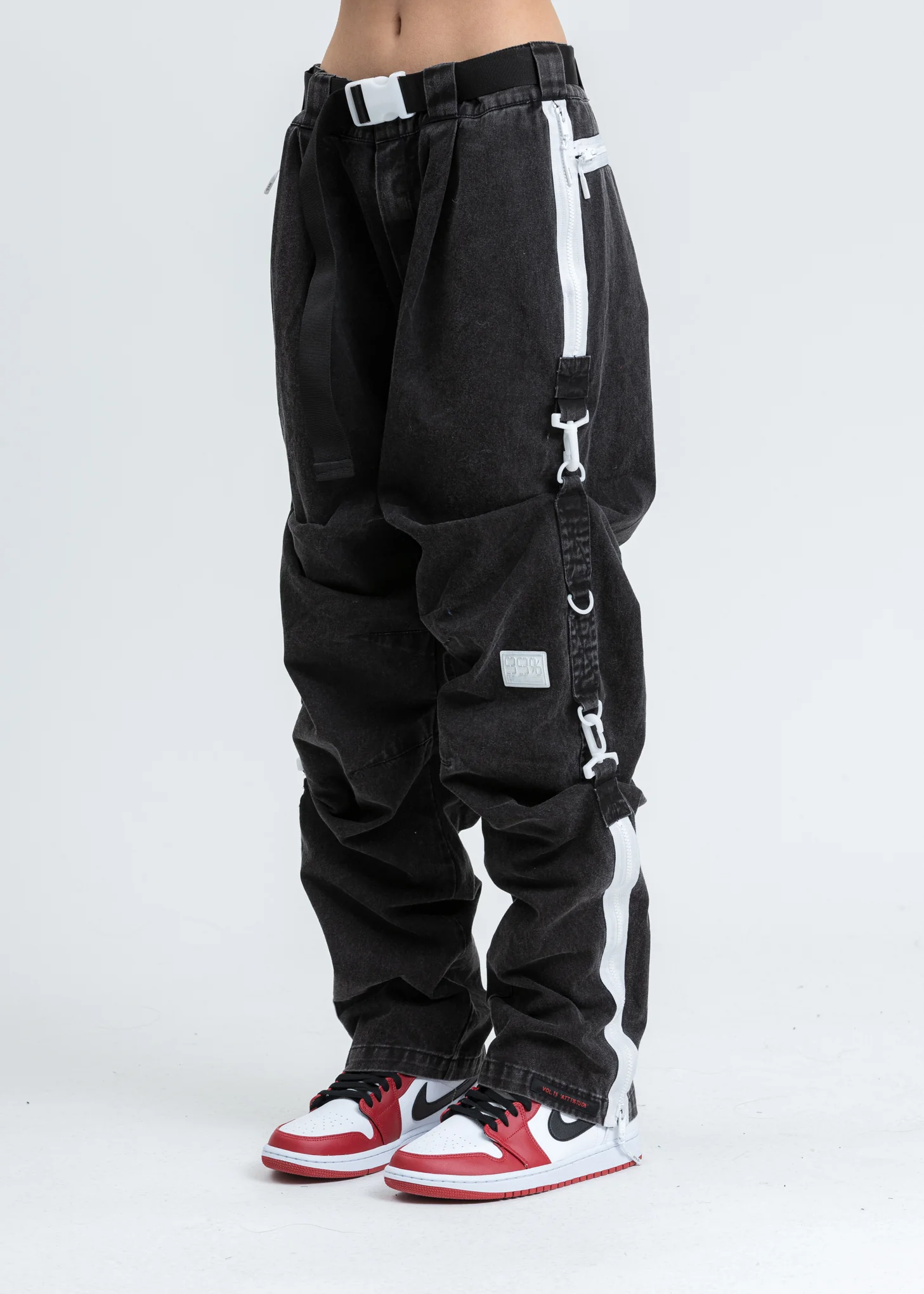 Black WASHING D-RING Pants