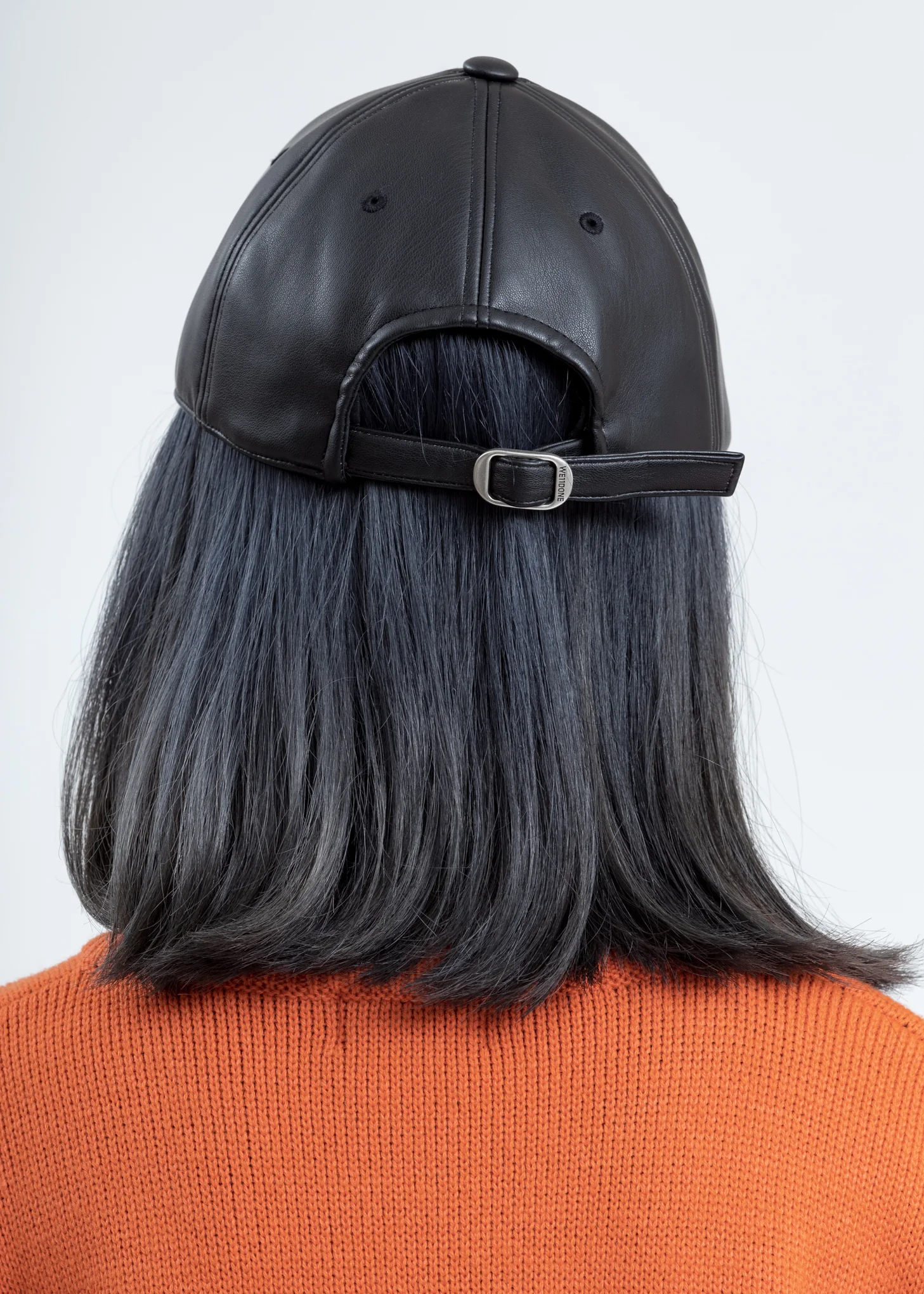 Black WD Embossed Logo Fake Leather Cap - Image 2