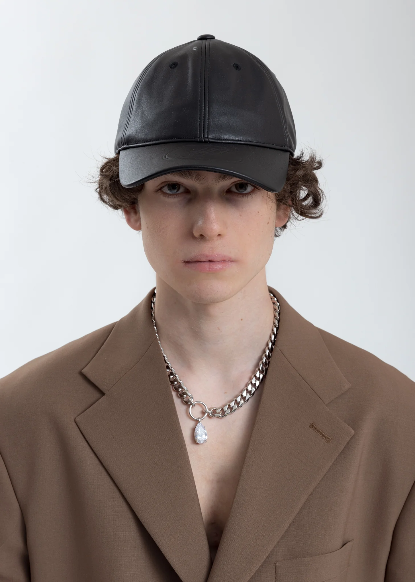 Black WD Embossed Logo Fake Leather Cap
