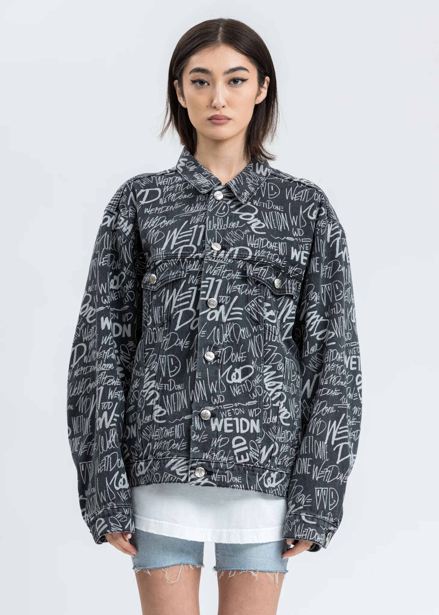 Black WD Graffiti Allover Print Denim Jacket