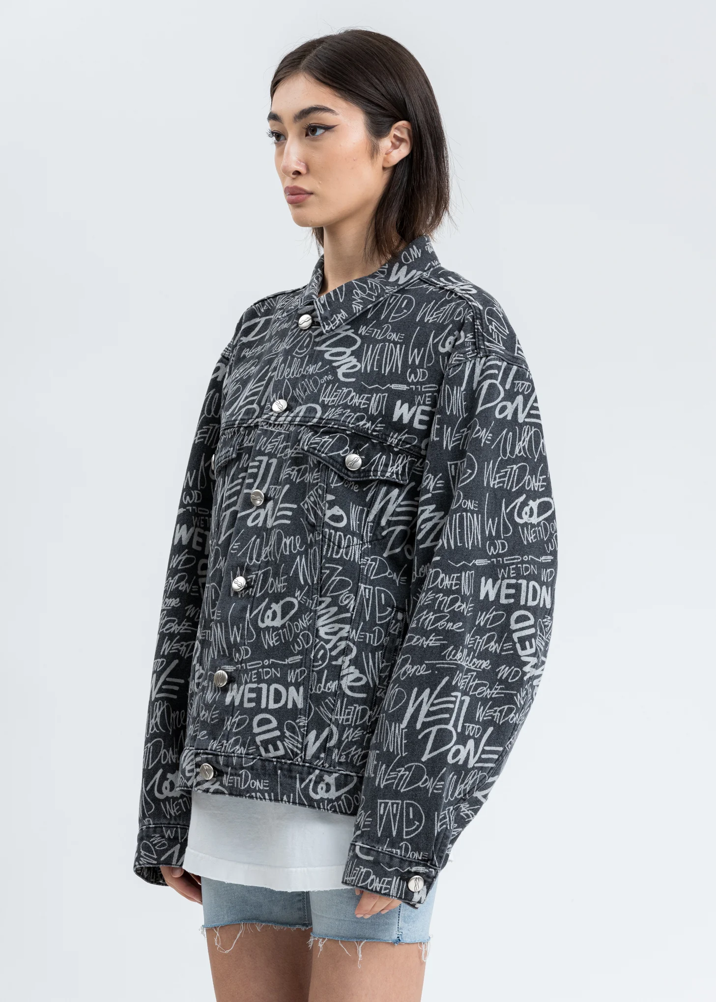 Black WD Graffiti Allover Print Denim Jacket - Image 4