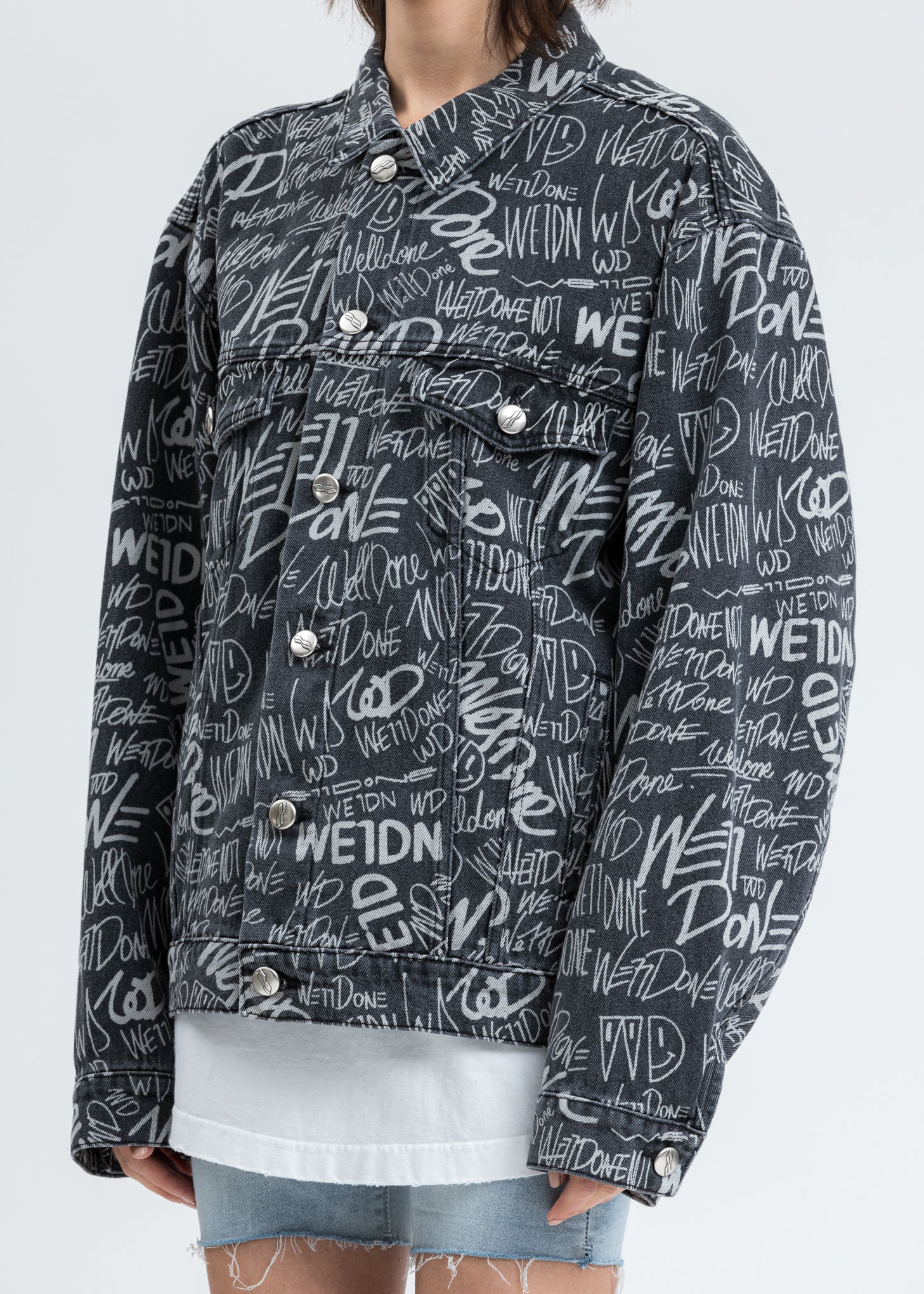 Black WD Graffiti Allover Print Denim Jacket - Image 5