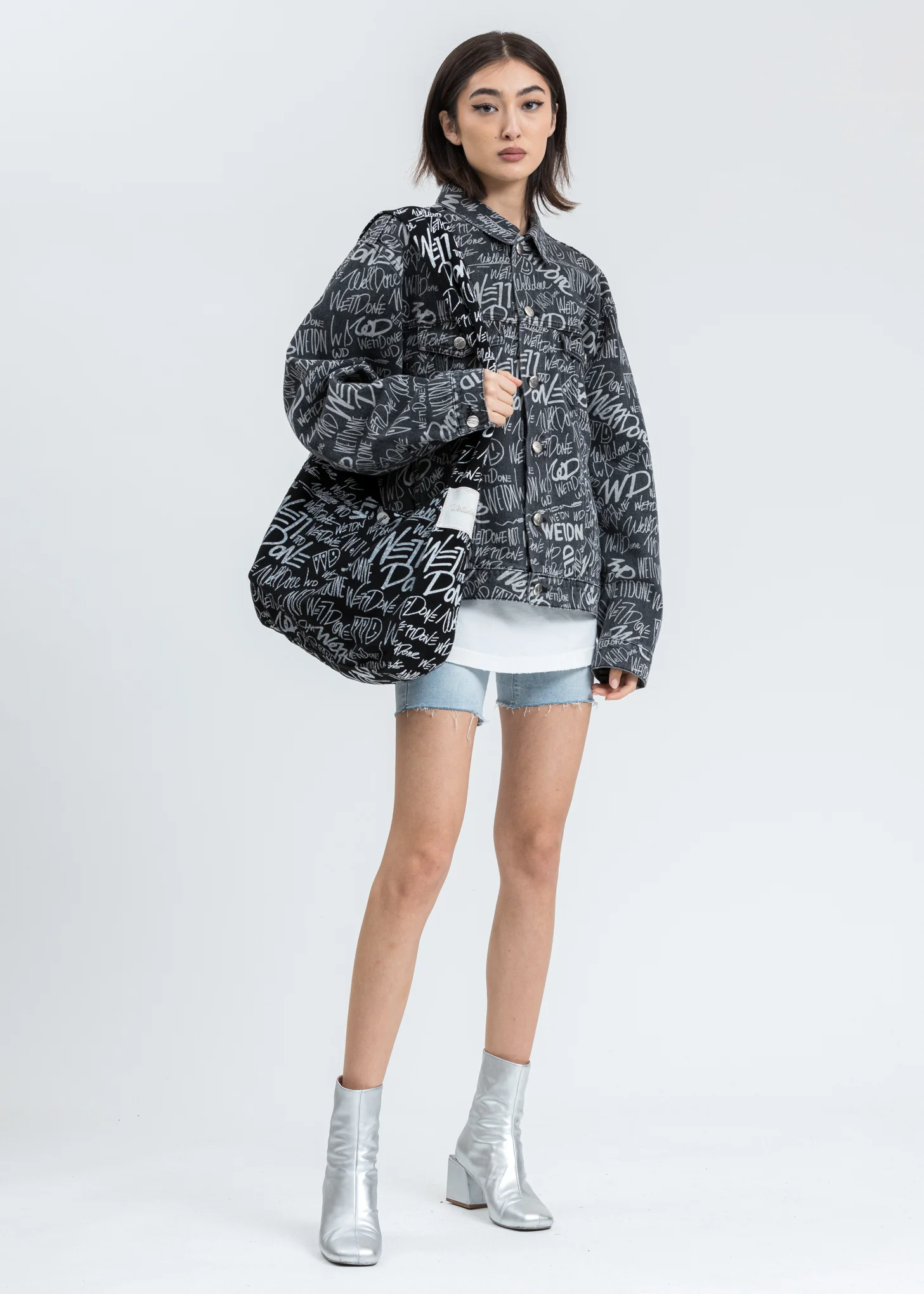 Black WD Graffiti Allover Print Denim Jacket - Image 6