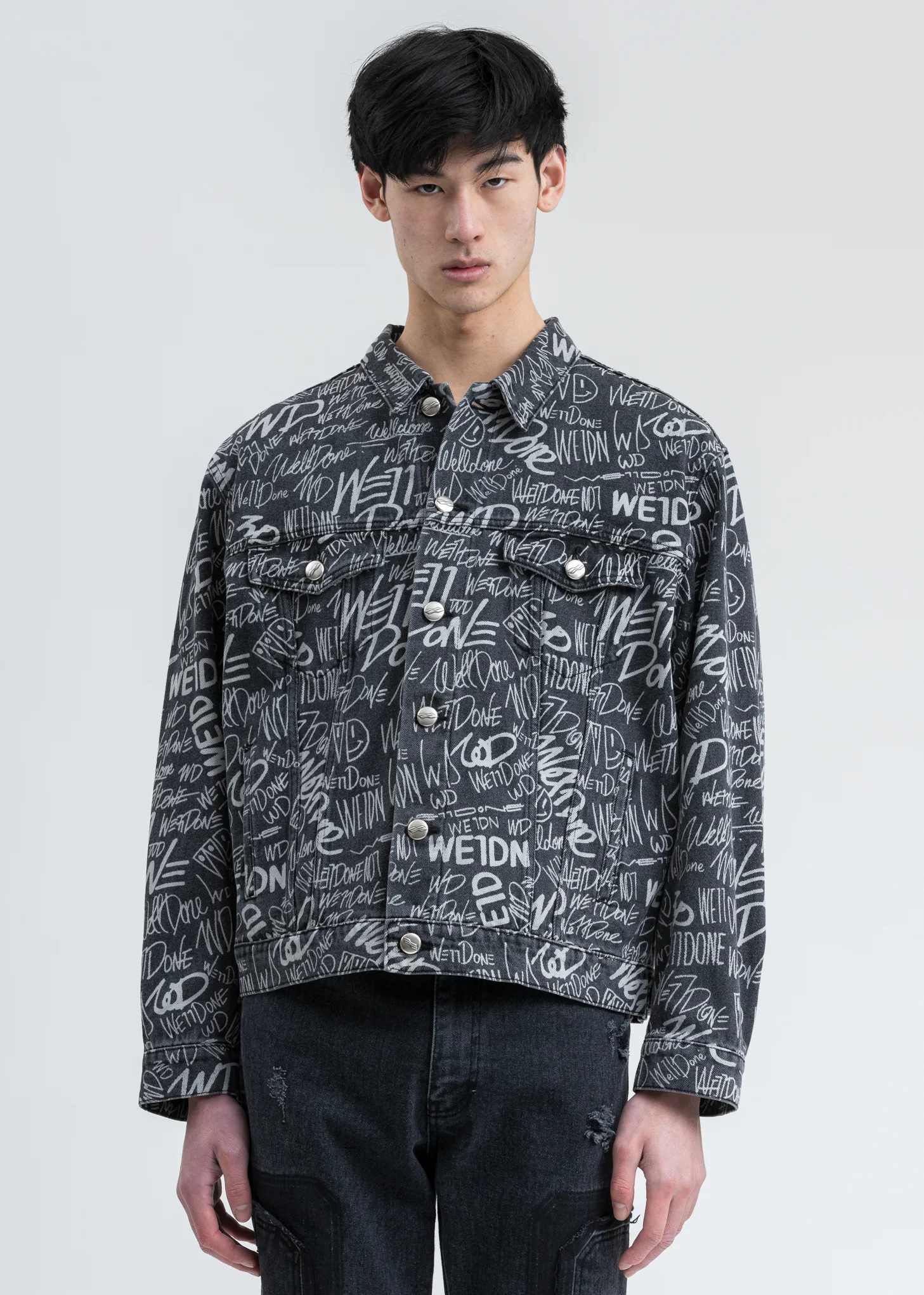 Black WD Graffiti Allover Print Denim Jacket