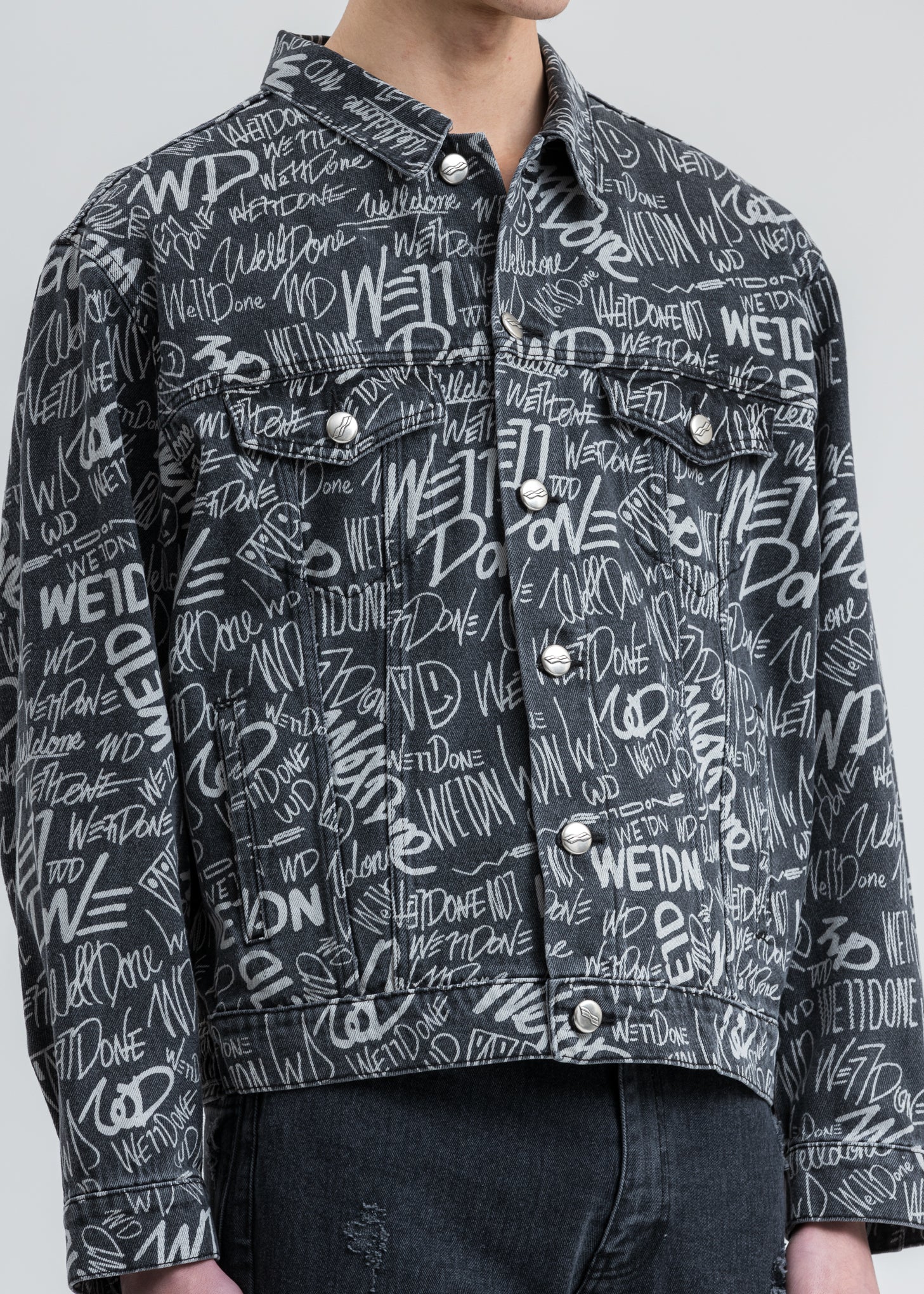 Black WD Graffiti Allover Print Denim Jacket - Image 5