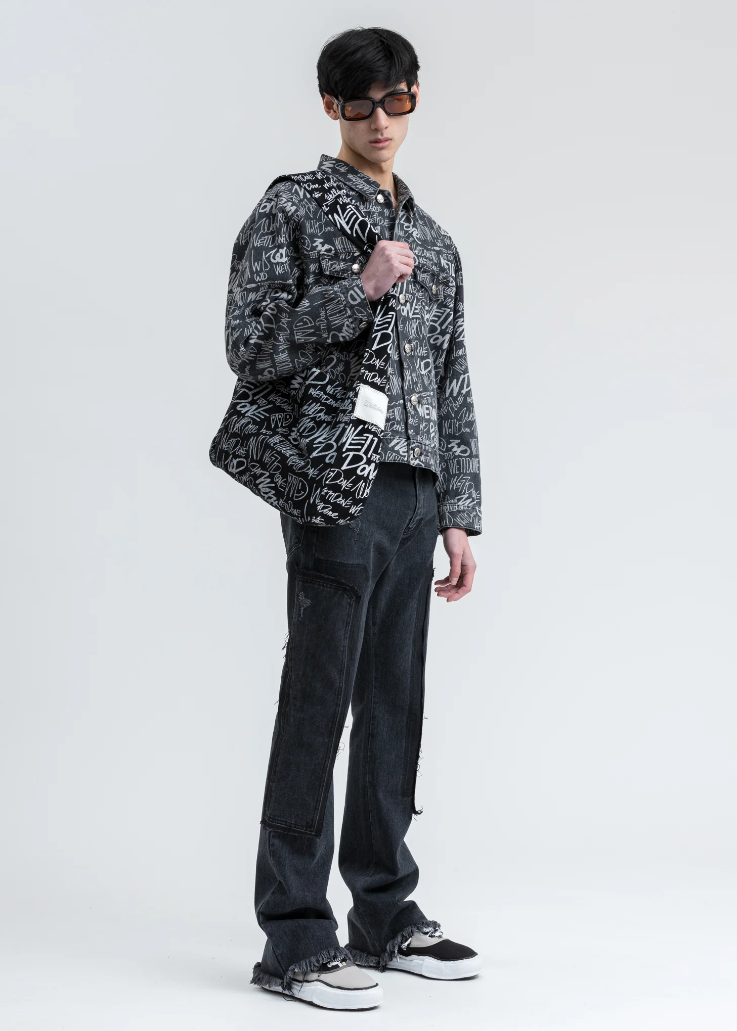 Black WD Graffiti Allover Print Denim Jacket - Image 6