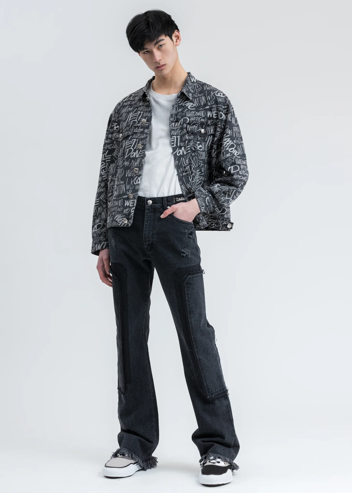 Black WD Graffiti Allover Print Denim Jacket - Image 7