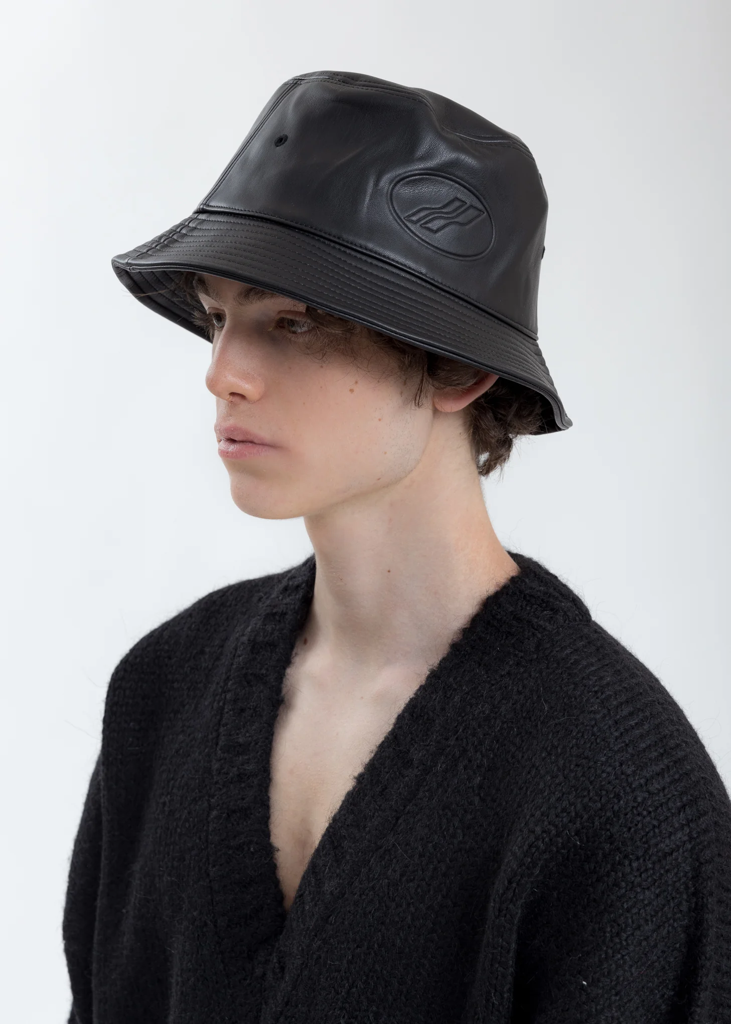 Black WD Logo Embossed Faux Leather  Bucket Hat - Image 2