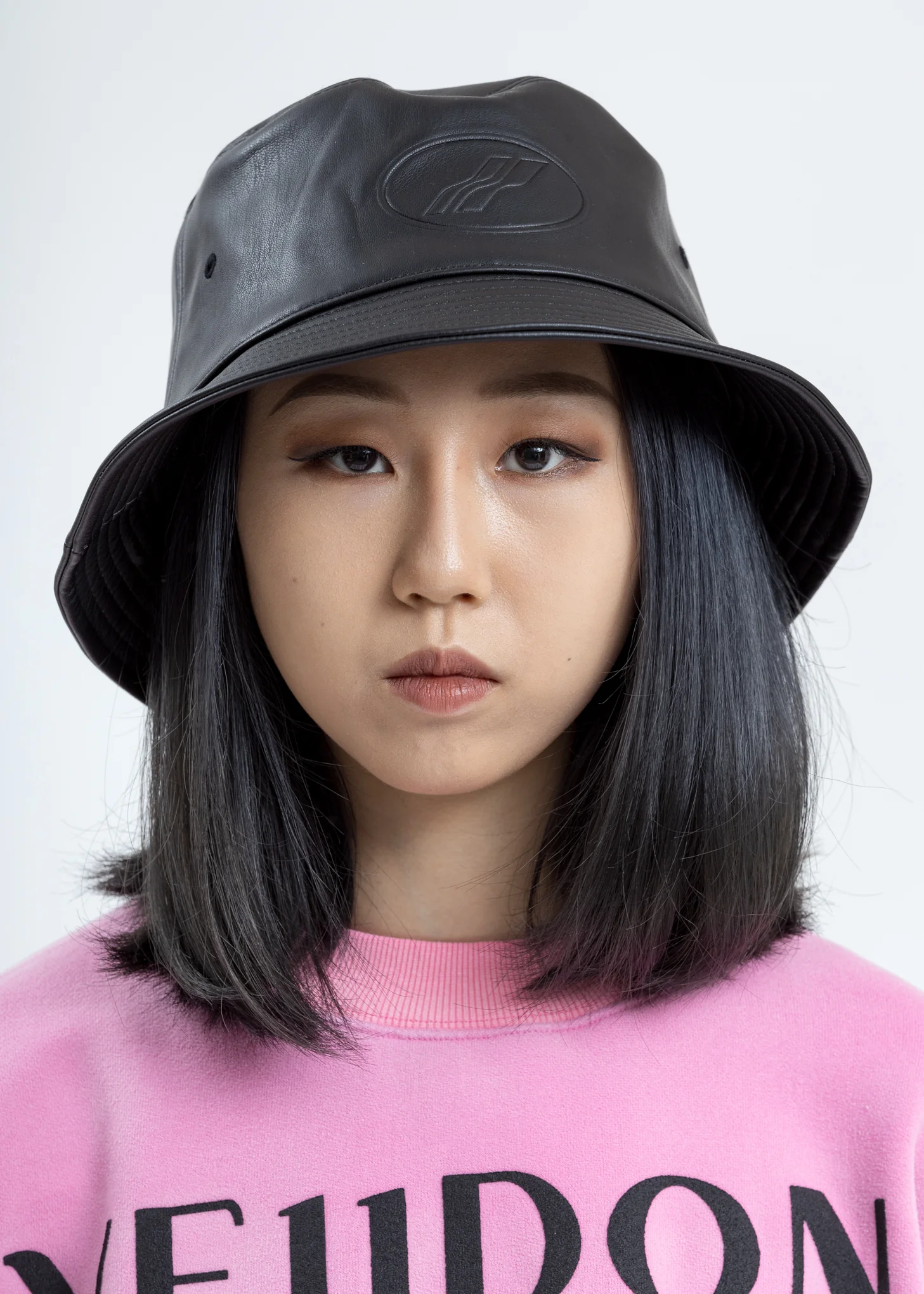 Black WD Logo Embossed Faux Leather  Bucket Hat - Image 2