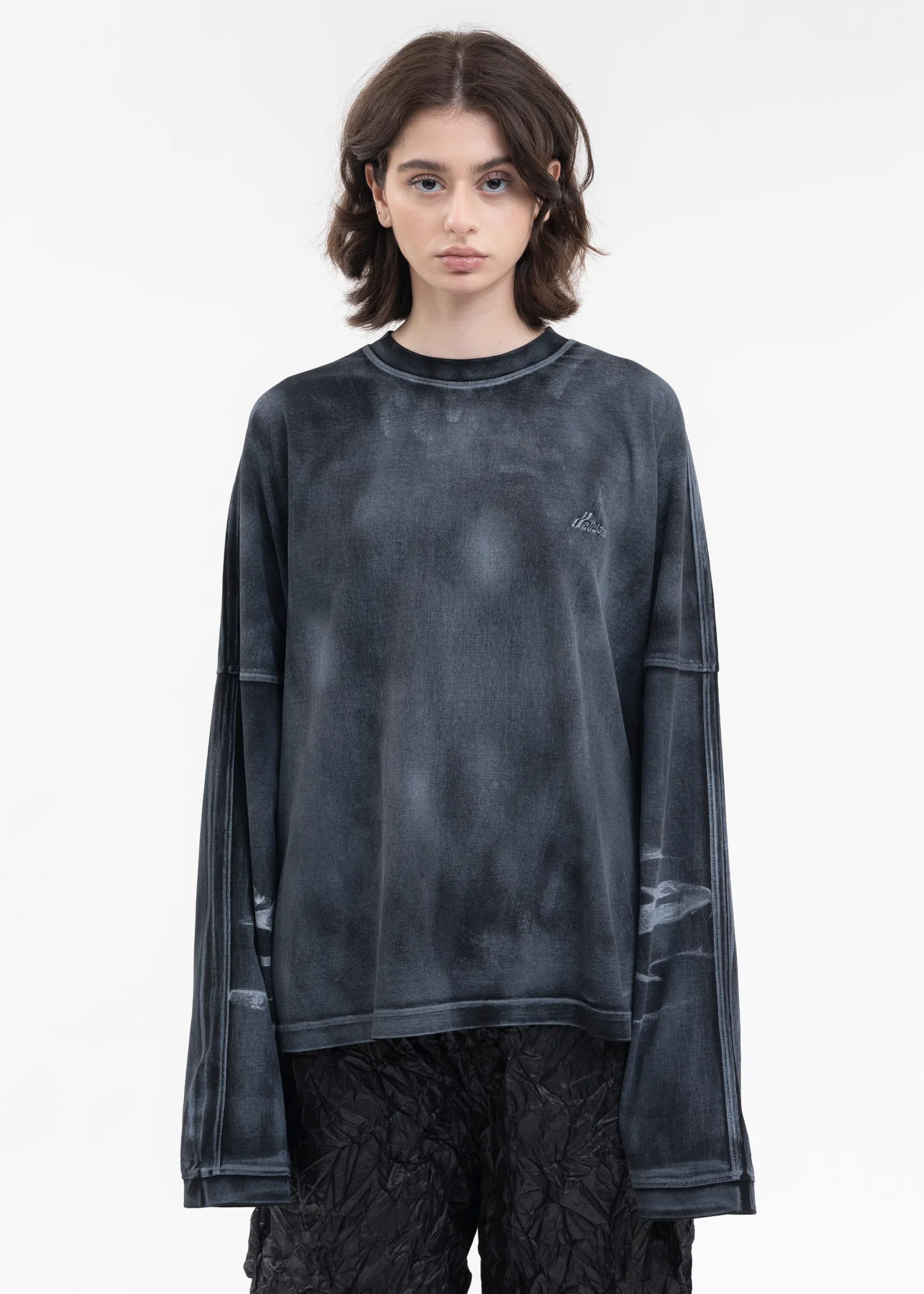 BLACK WD LOGO WASHED LONG-SLEEVED T-SHIRT