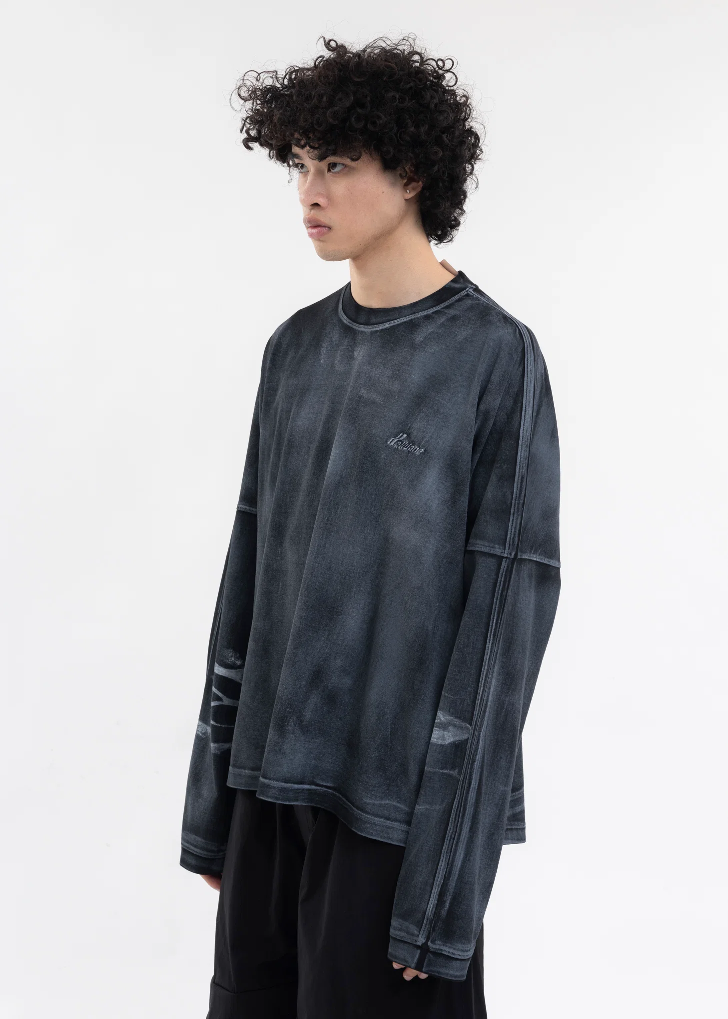 BLACK WD LOGO WASHED LONG-SLEEVED T-SHIRT - Image 3