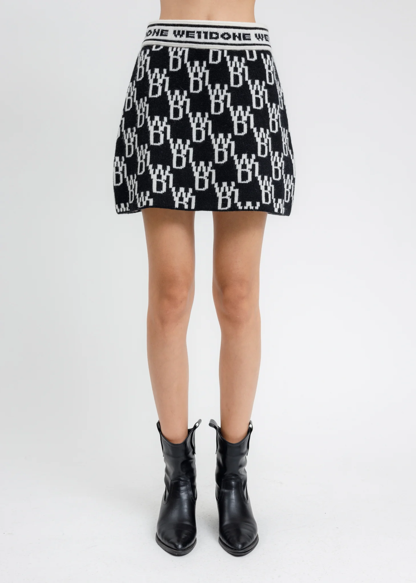 Black WD1 All Over Logo Knit Mini Skirt