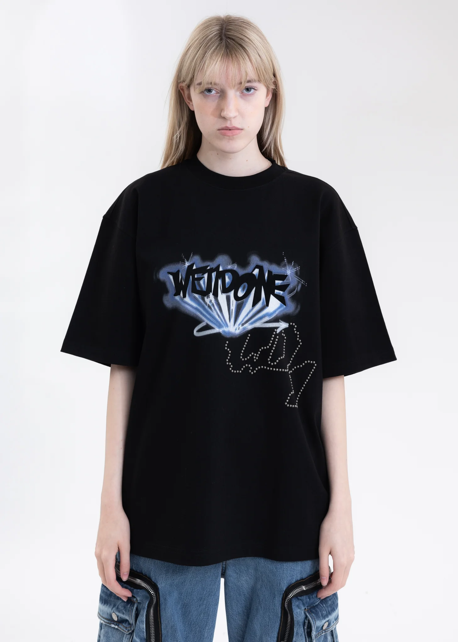 BLACK WE11DONE CRYSTAL LOGO T-SHIRT