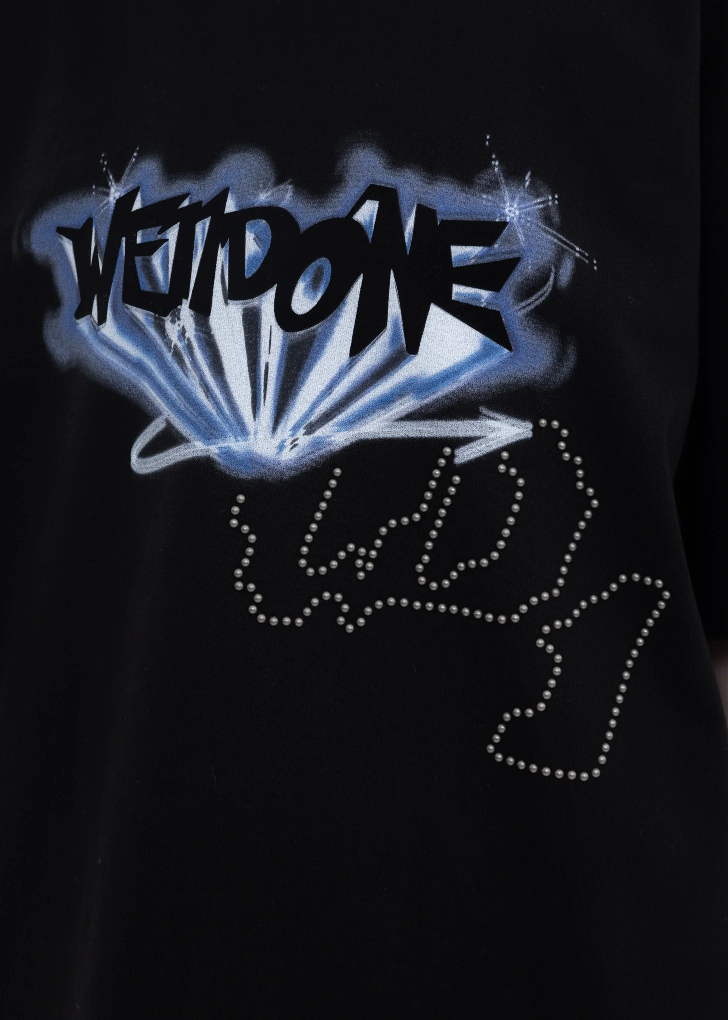 BLACK WE11DONE CRYSTAL LOGO T-SHIRT - Image 2