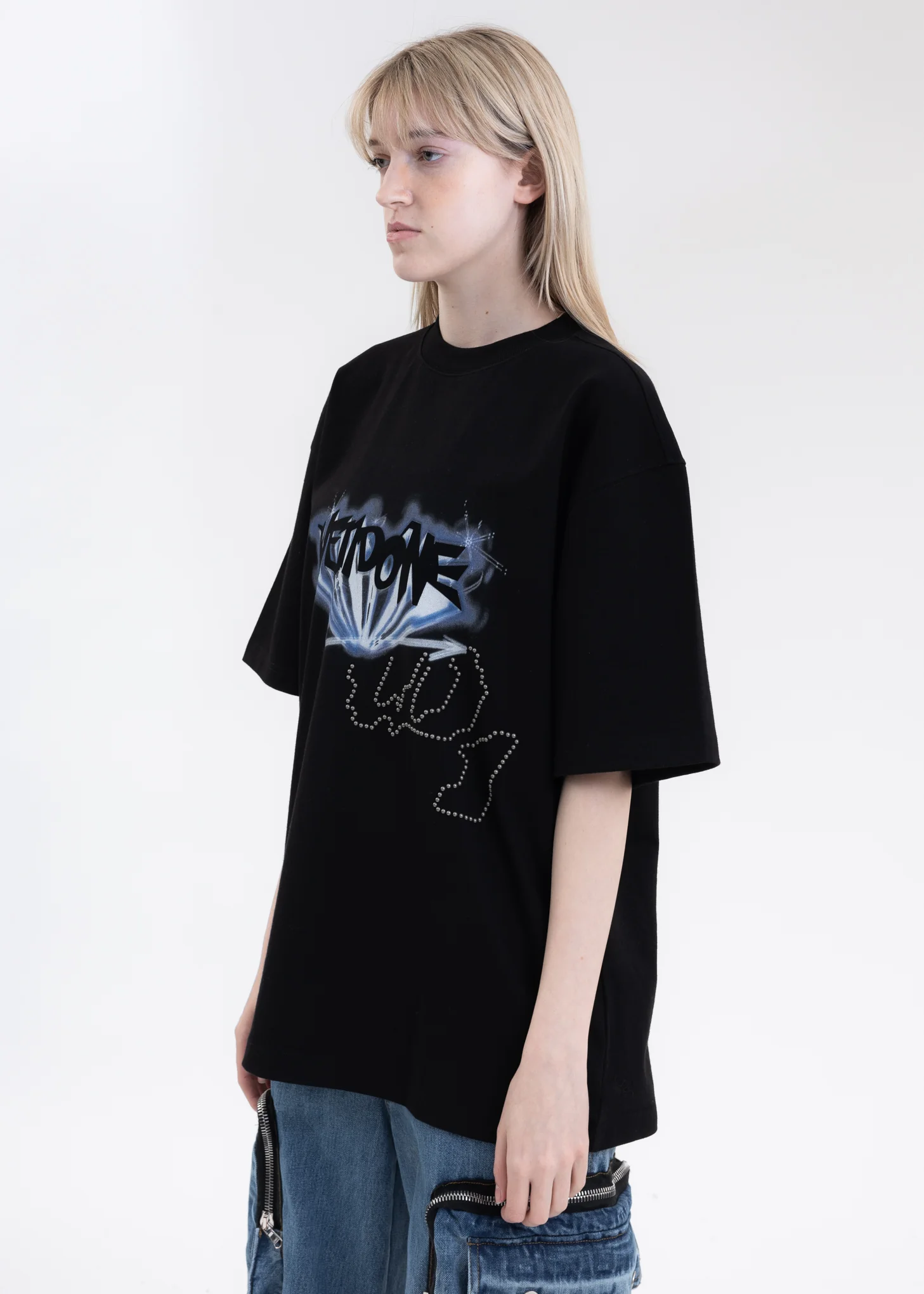 BLACK WE11DONE CRYSTAL LOGO T-SHIRT - Image 3