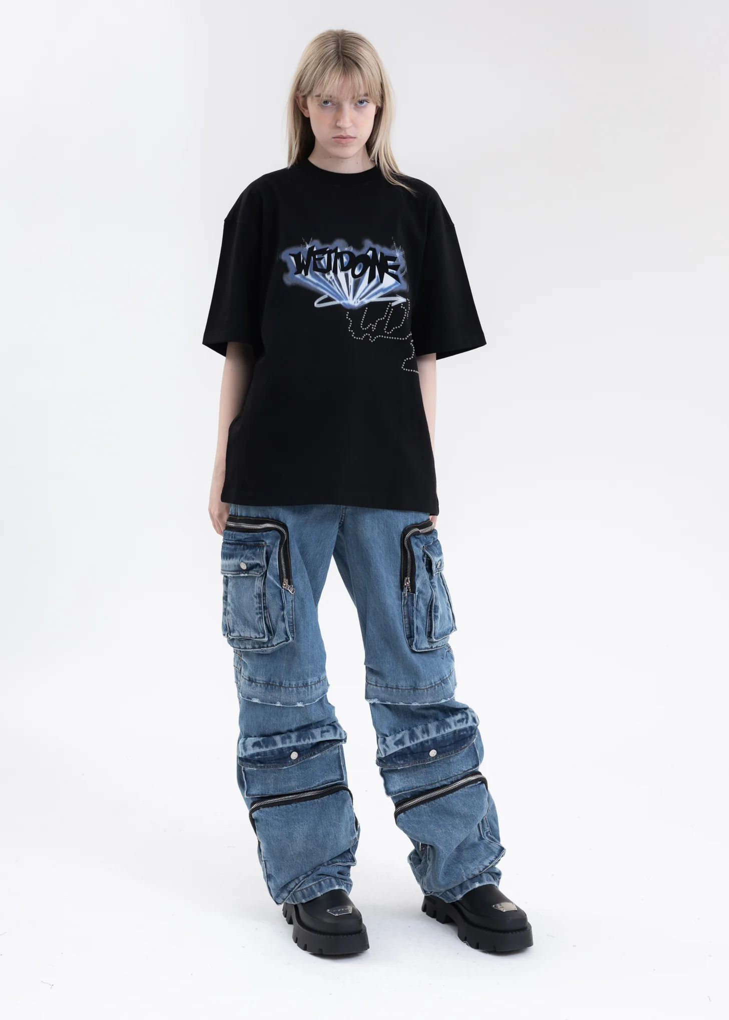 BLACK WE11DONE CRYSTAL LOGO T-SHIRT - Image 5