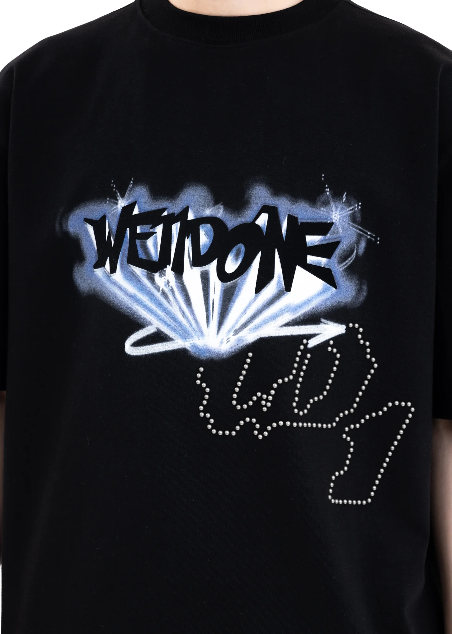 BLACK WE11DONE CRYSTAL LOGO T-SHIRT - Image 2