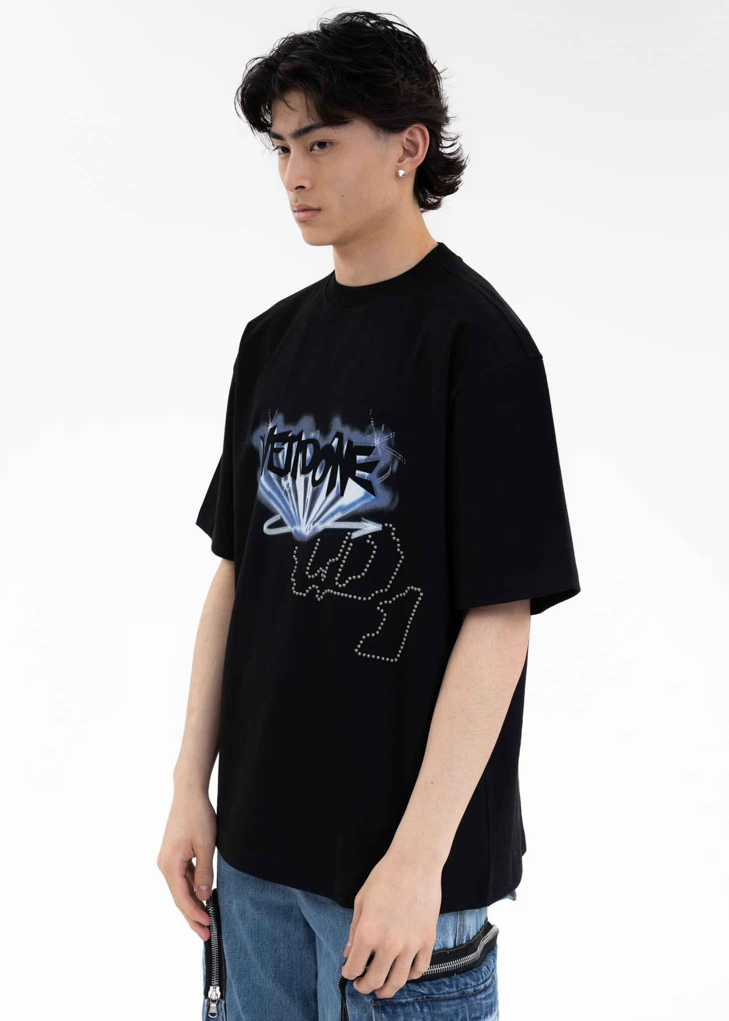 BLACK WE11DONE CRYSTAL LOGO T-SHIRT - Image 3