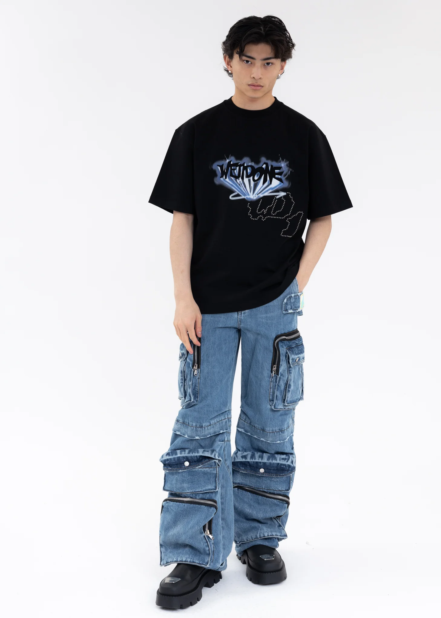 BLACK WE11DONE CRYSTAL LOGO T-SHIRT - Image 5