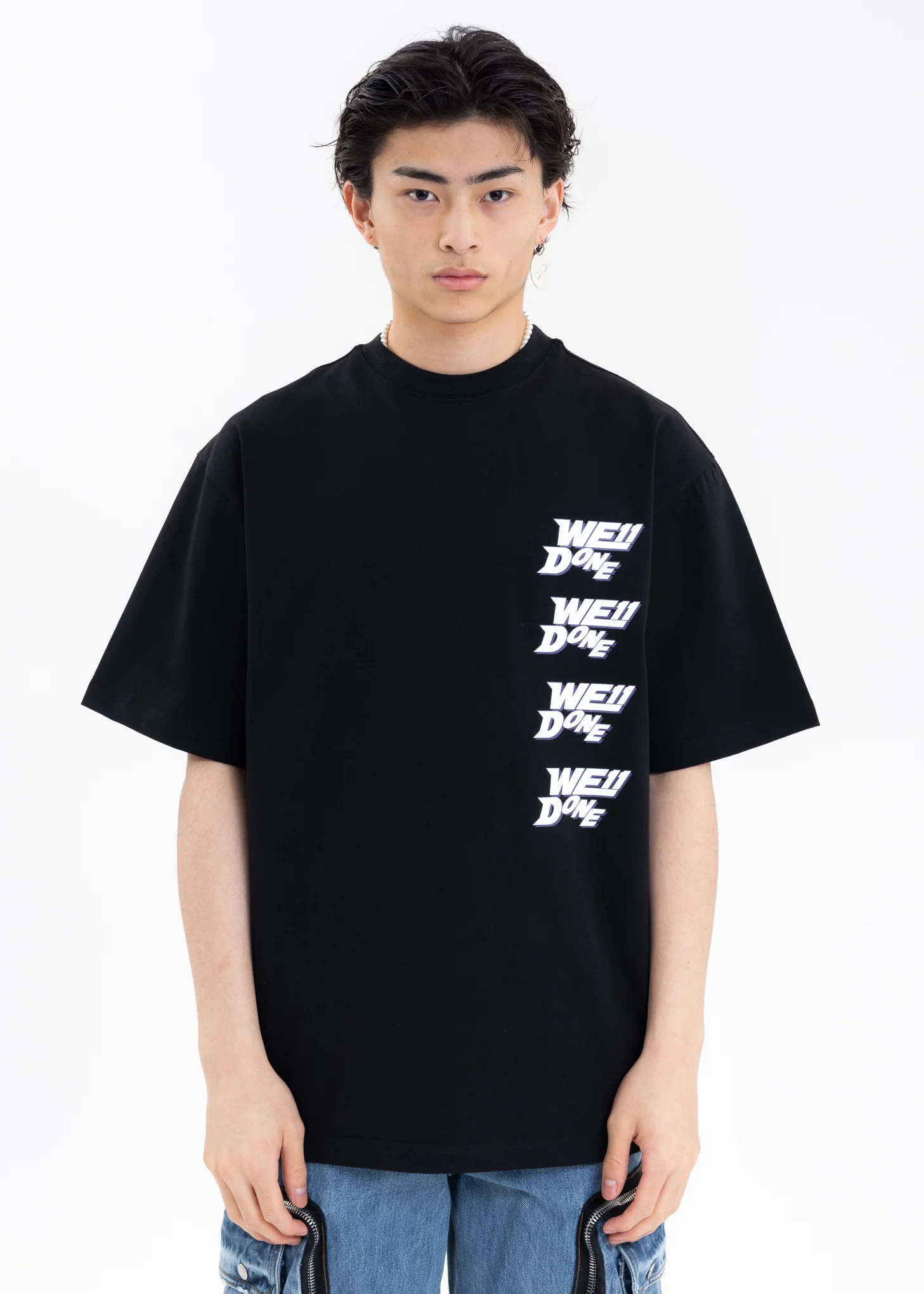 BLACK WE11DONE DOUBLE LOGO T-SHIRT