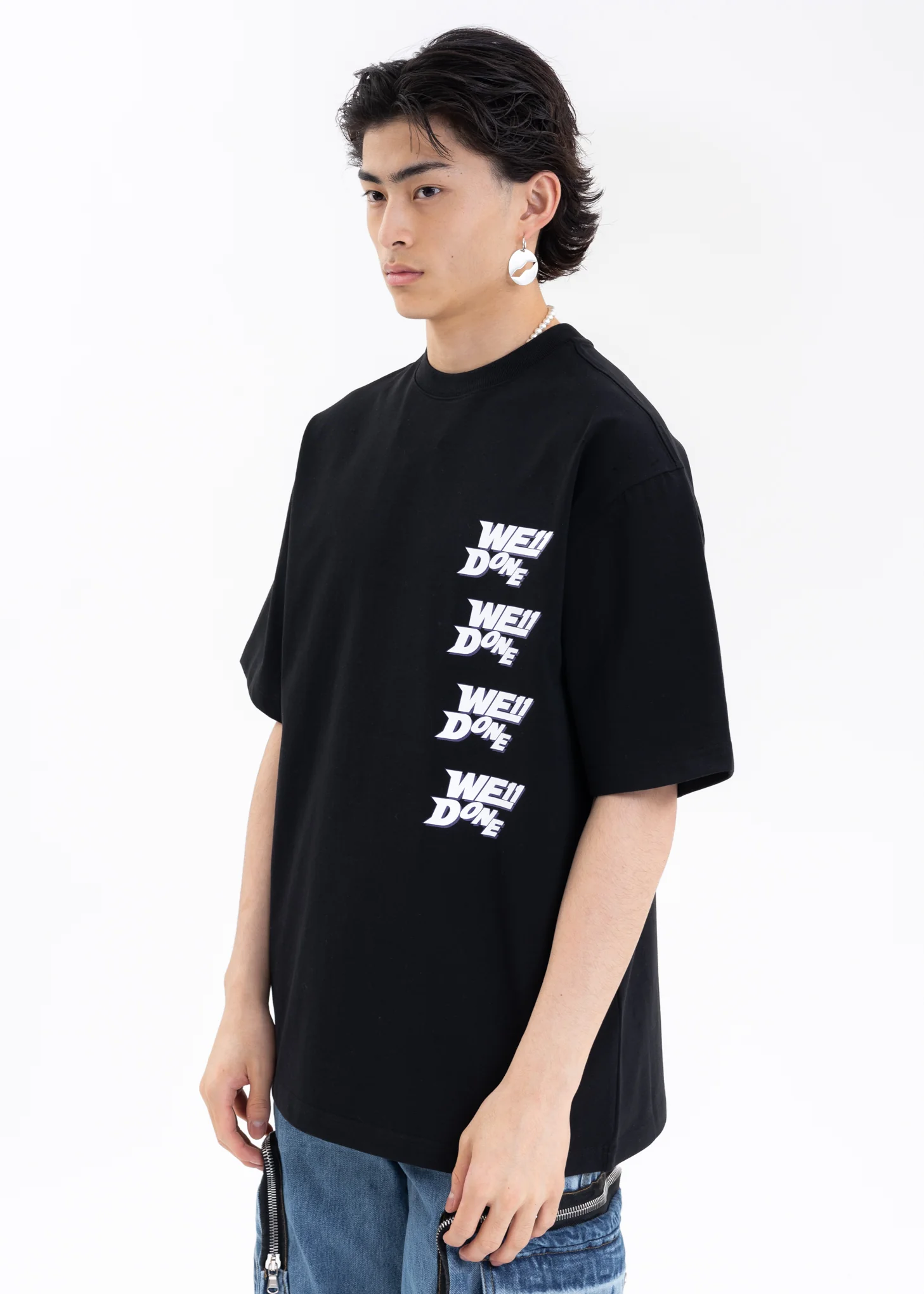 BLACK WE11DONE DOUBLE LOGO T-SHIRT - Image 3
